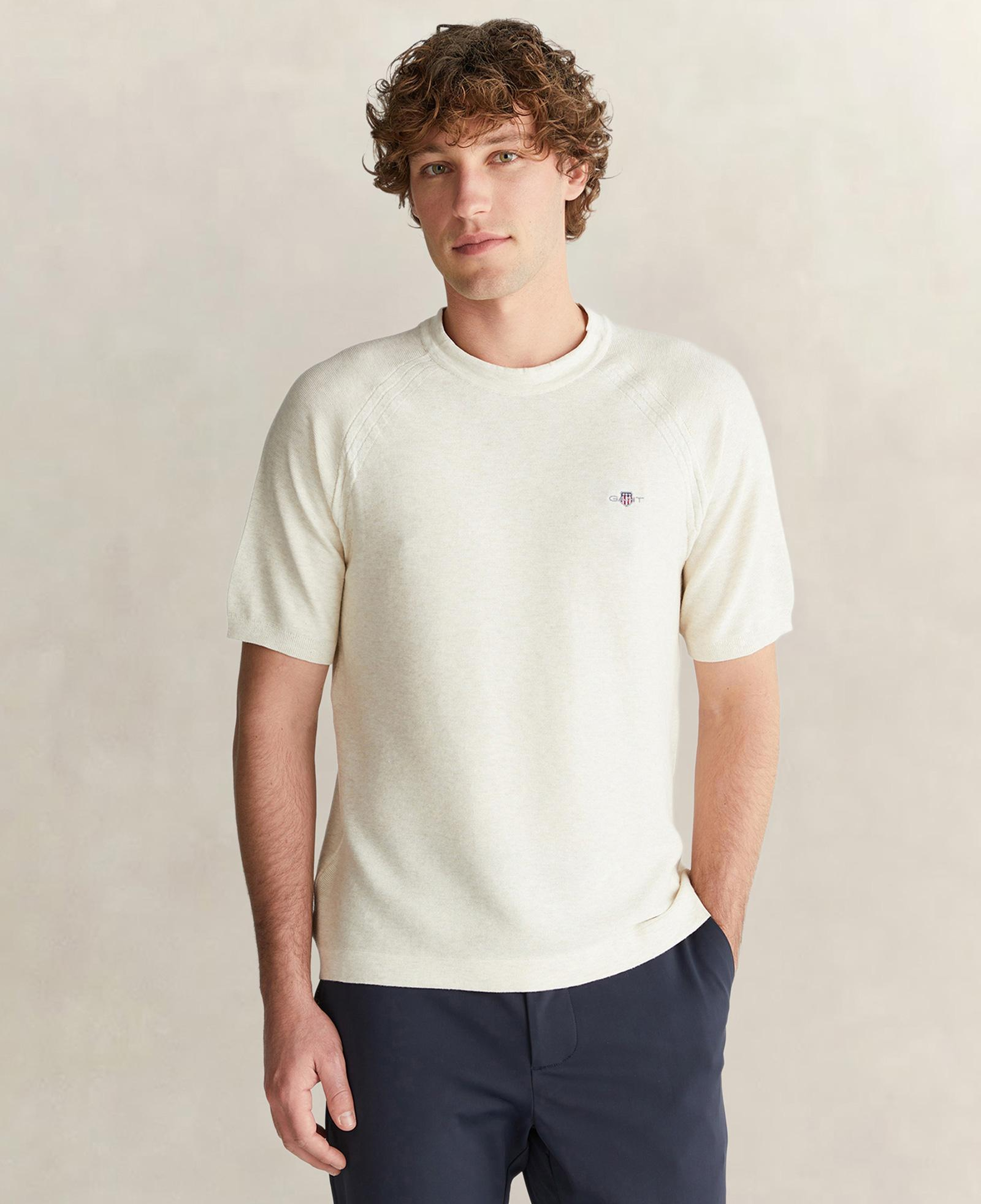 GANT Erkek Bej Regular Fit Bisiklet Yaka Kısa Kollu Triko