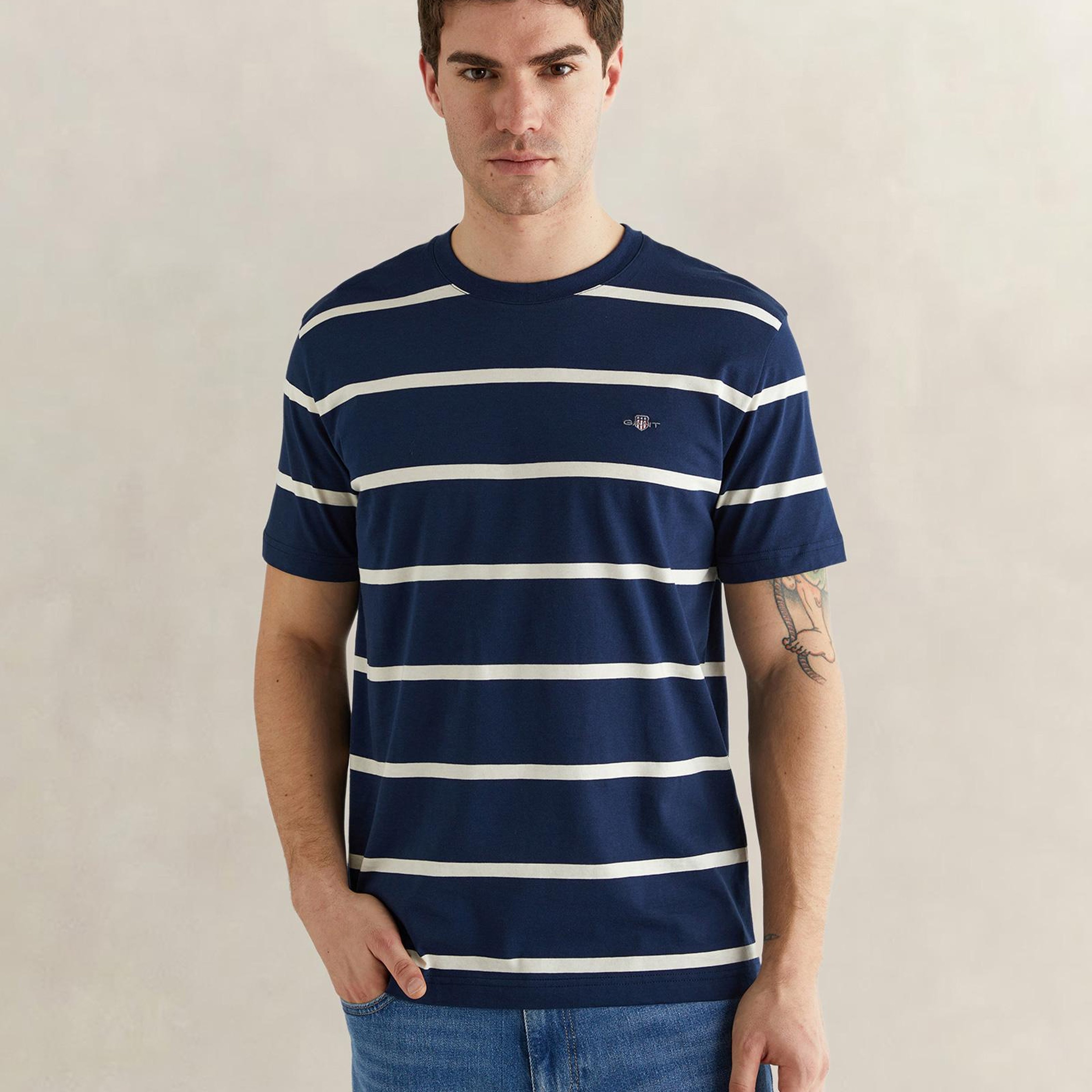 GANT Erkek Lacivert Renk Bloklu Kısa Kollu Logolu T-Shirt