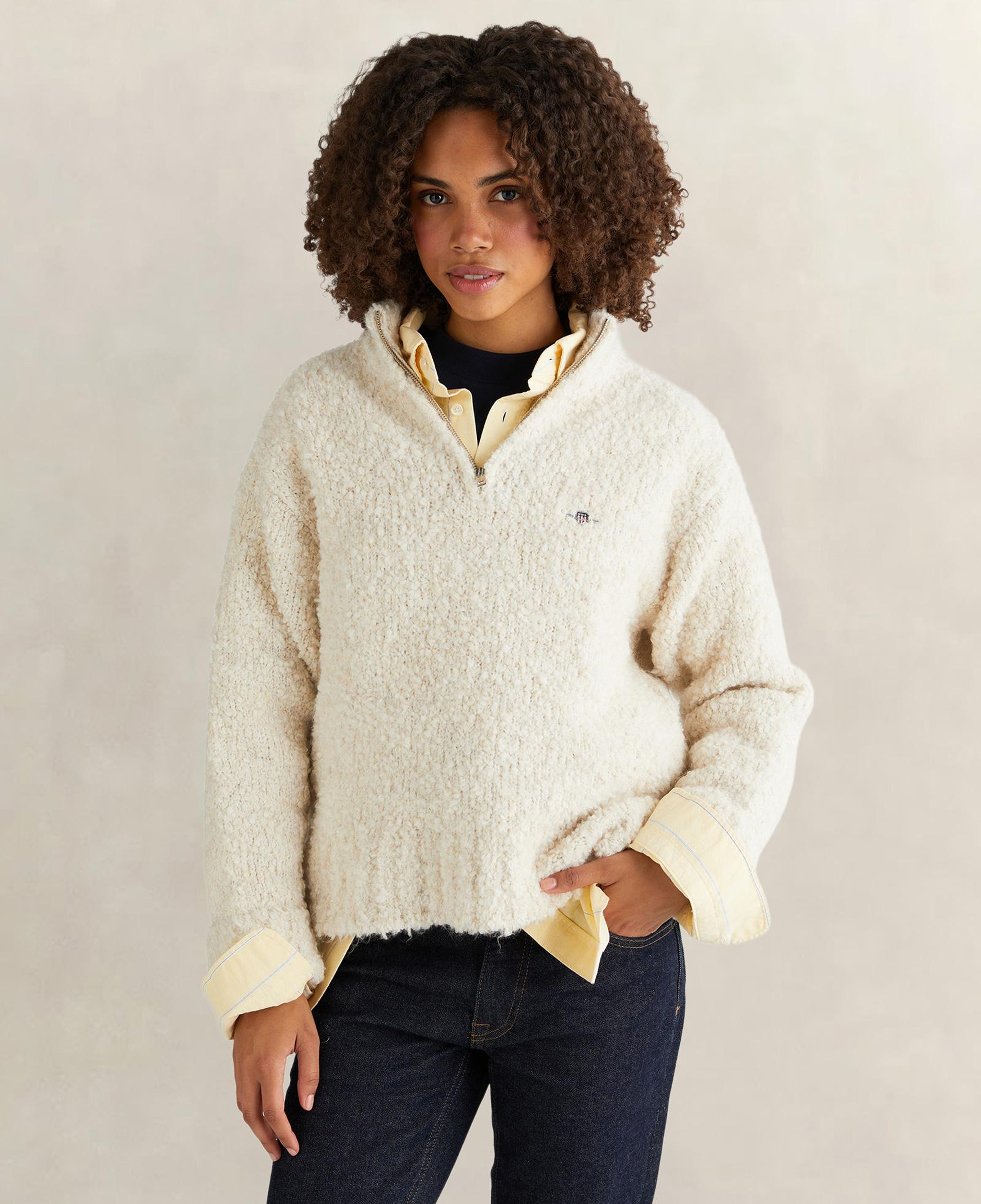 GANT Kadın Krem Relaxed Fit Yarım Fermuarlı Triko