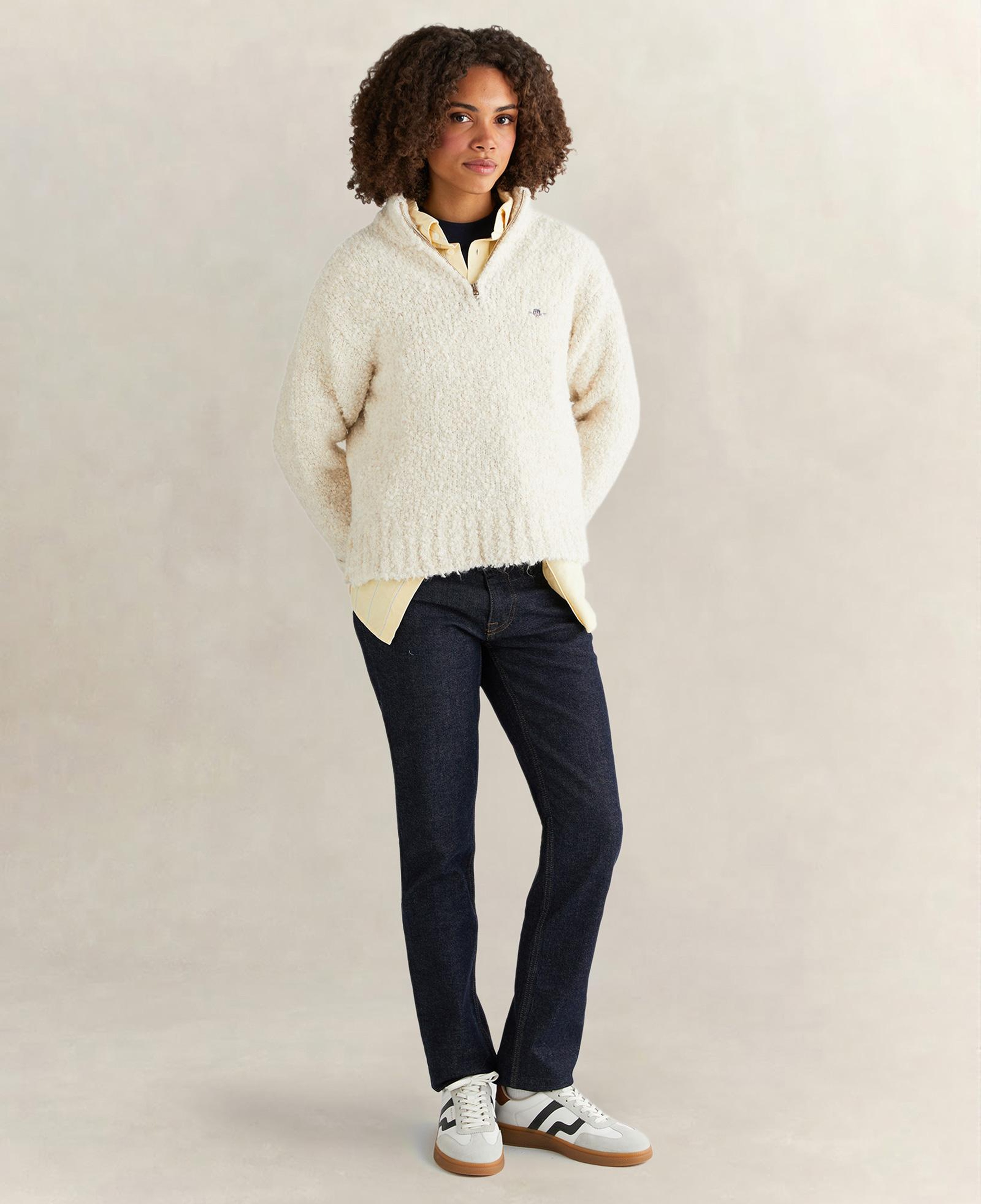 GANT Kadın Krem Relaxed Fit Yarım Fermuarlı Triko