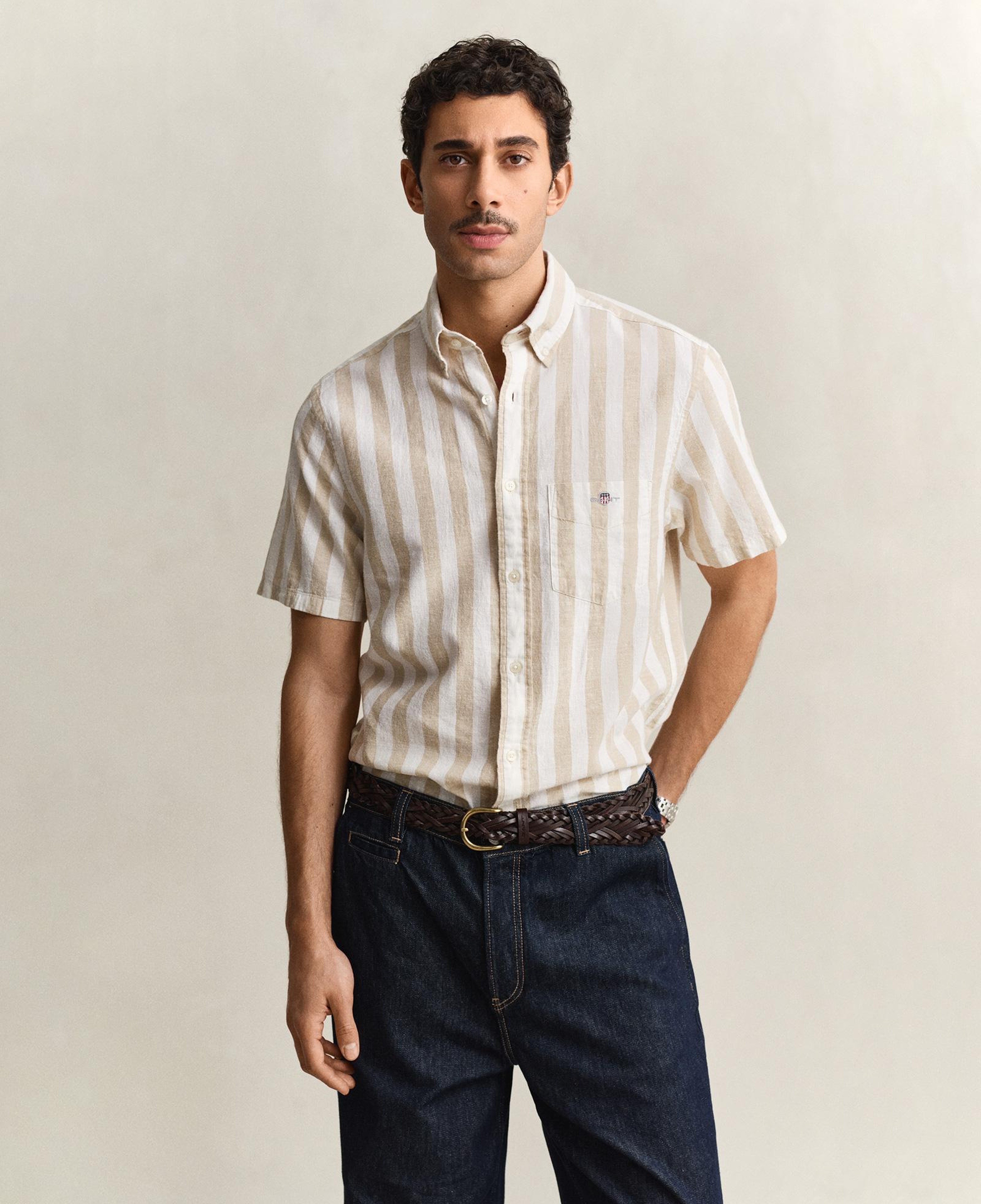GANT Erkek Bej Regular Fit Çizgili Logolu Gömlek