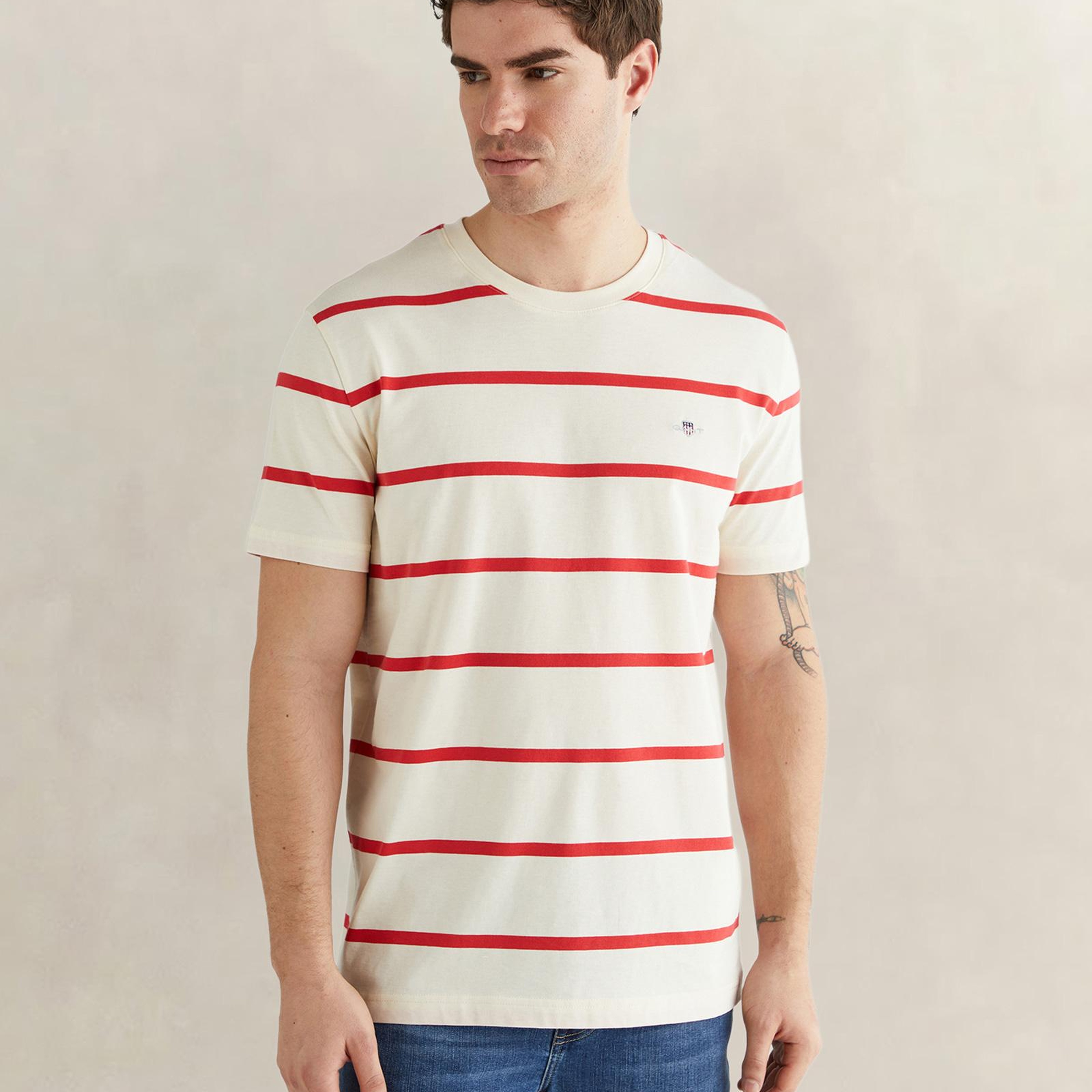 GANT Erkek Krem Renk Bloklu Kısa Kollu Logolu T-Shirt
