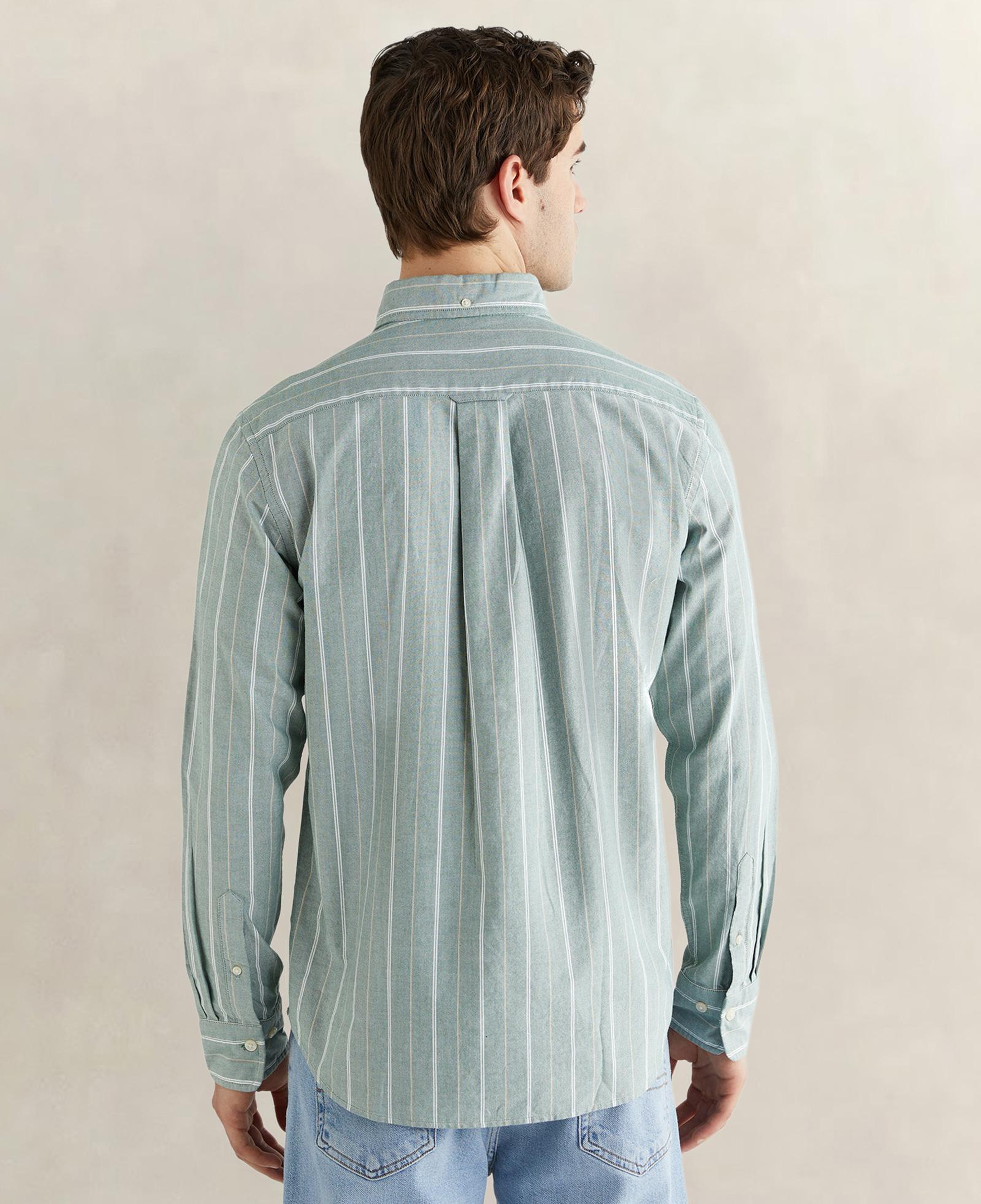 GANT Erkek Yeşil Regular Fit Düğmeli Yaka Çizgili Oxford Gömlek