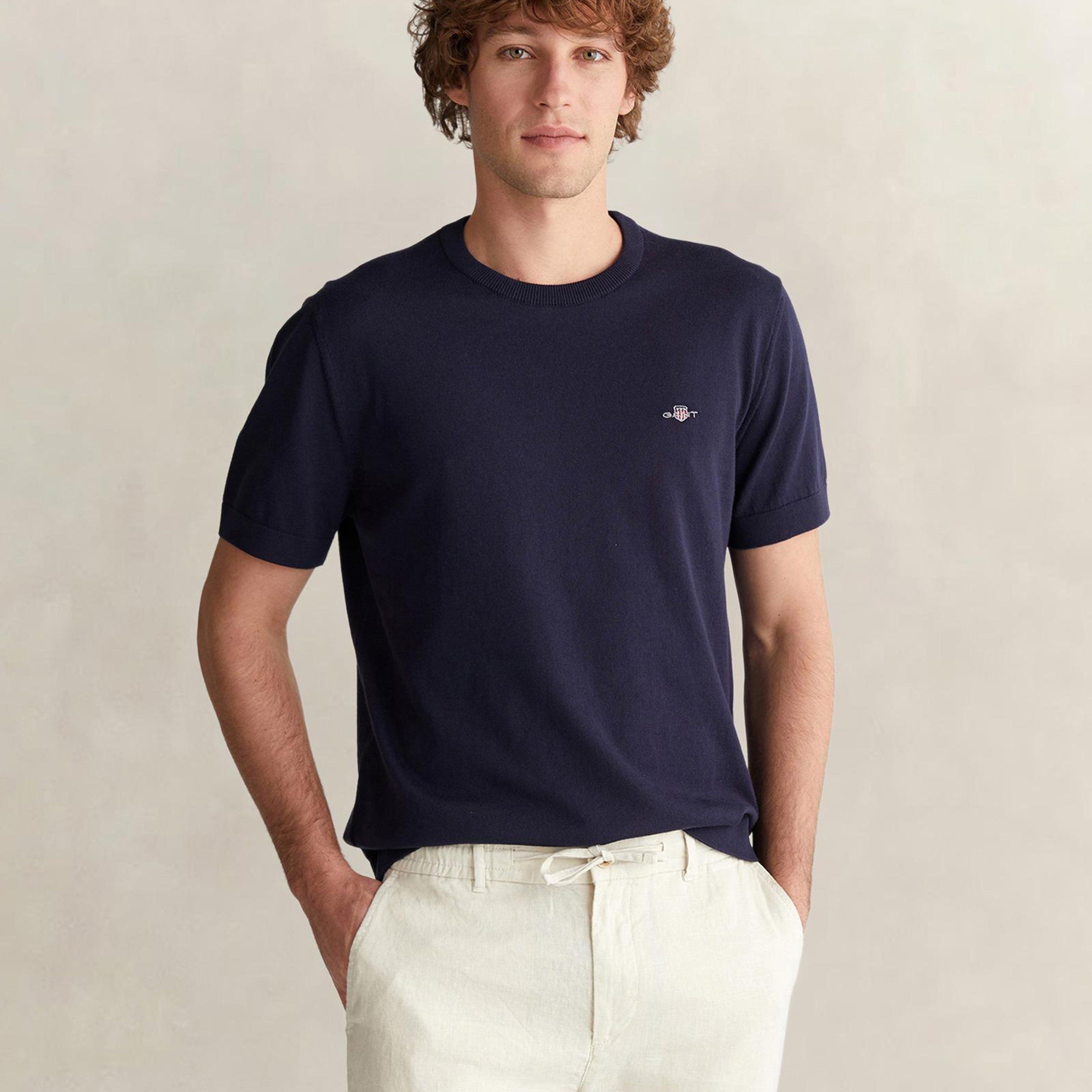 GANT Erkek Lacivert Regular Fit Bisiklet Yaka Kısa Kollu T-Shirt