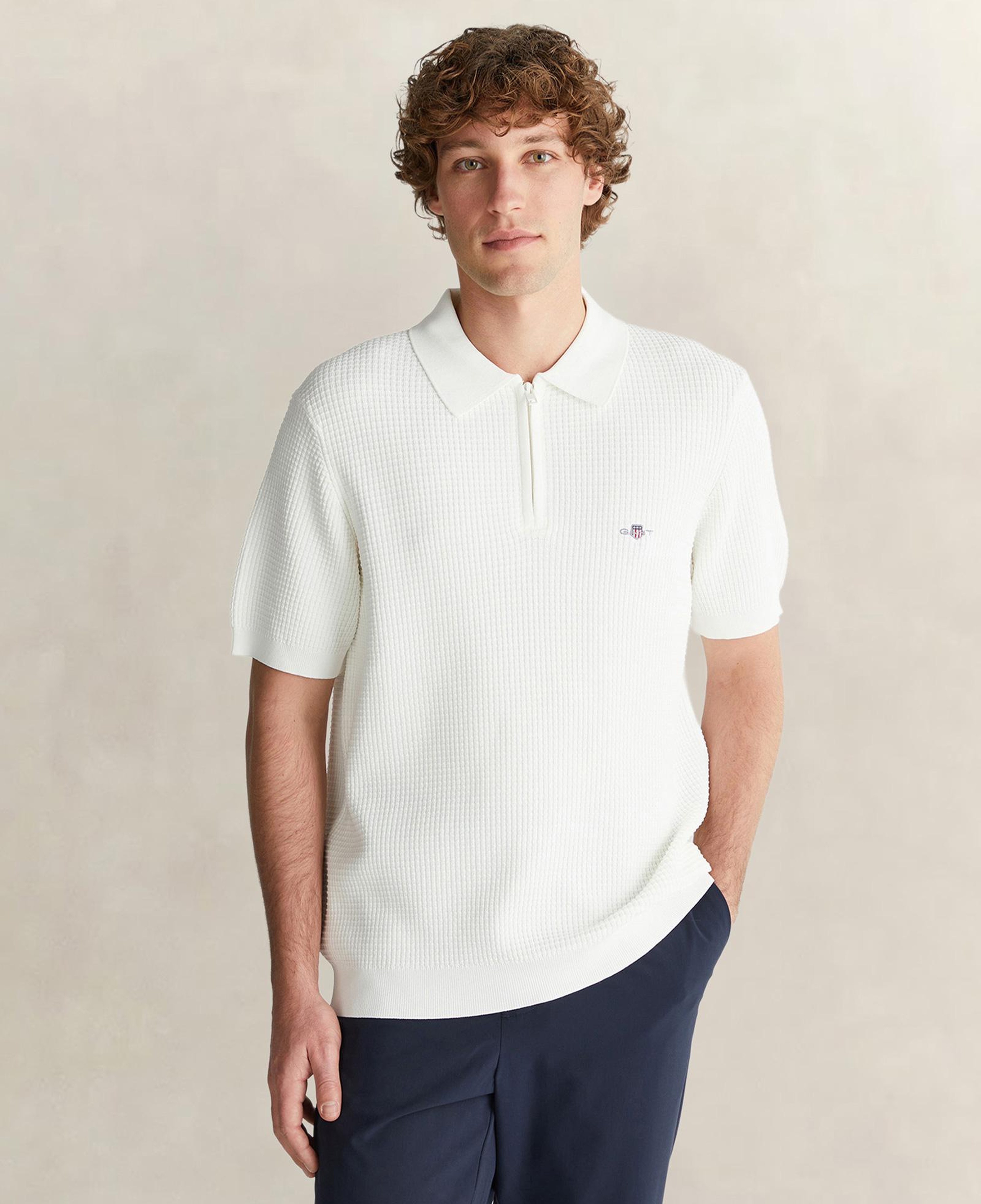 GANT Erkek Beyaz Regular Fit Yarım Fermuarlı Kısa Kollu Triko