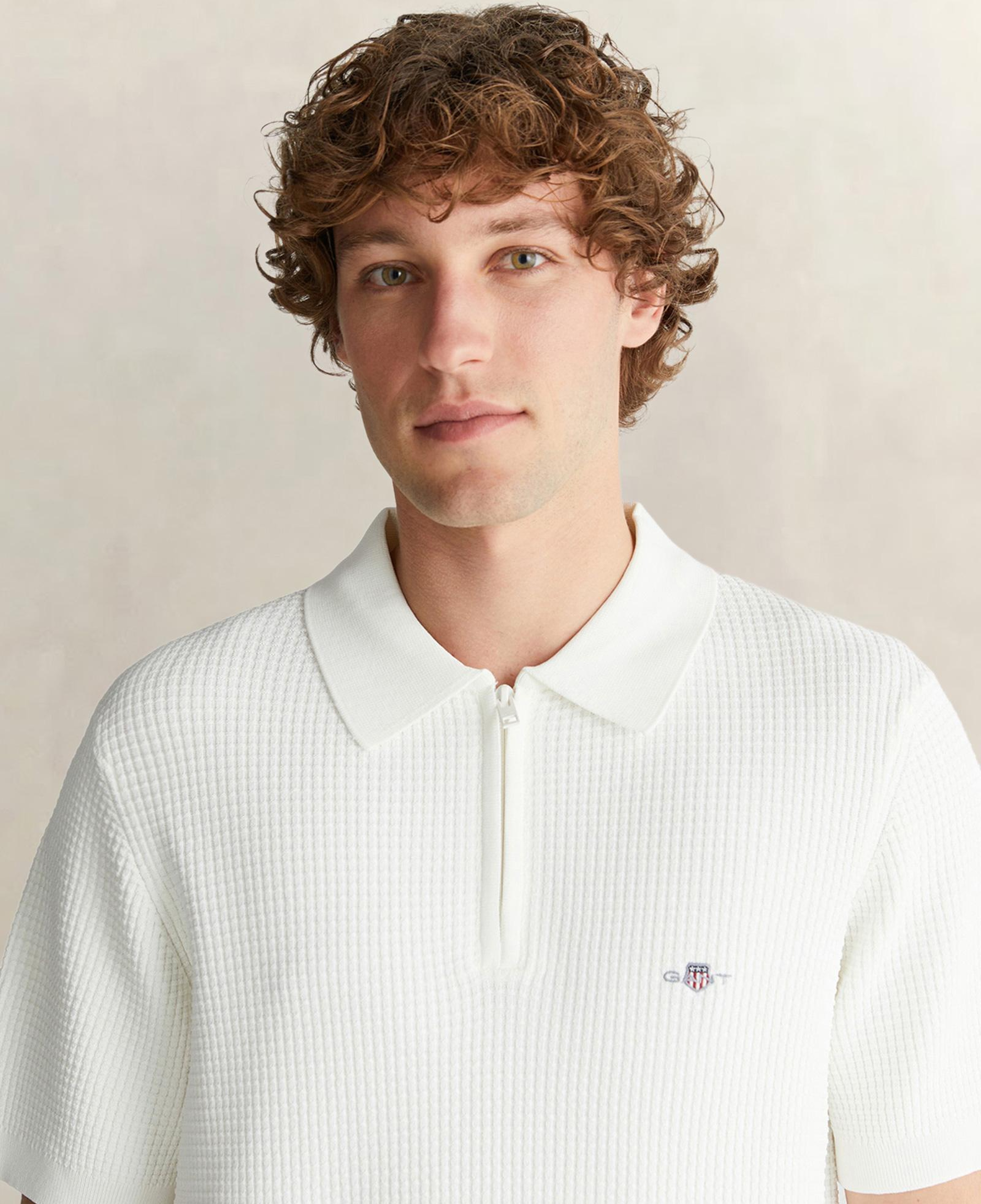 GANT Erkek Beyaz Regular Fit Yarım Fermuarlı Kısa Kollu Triko