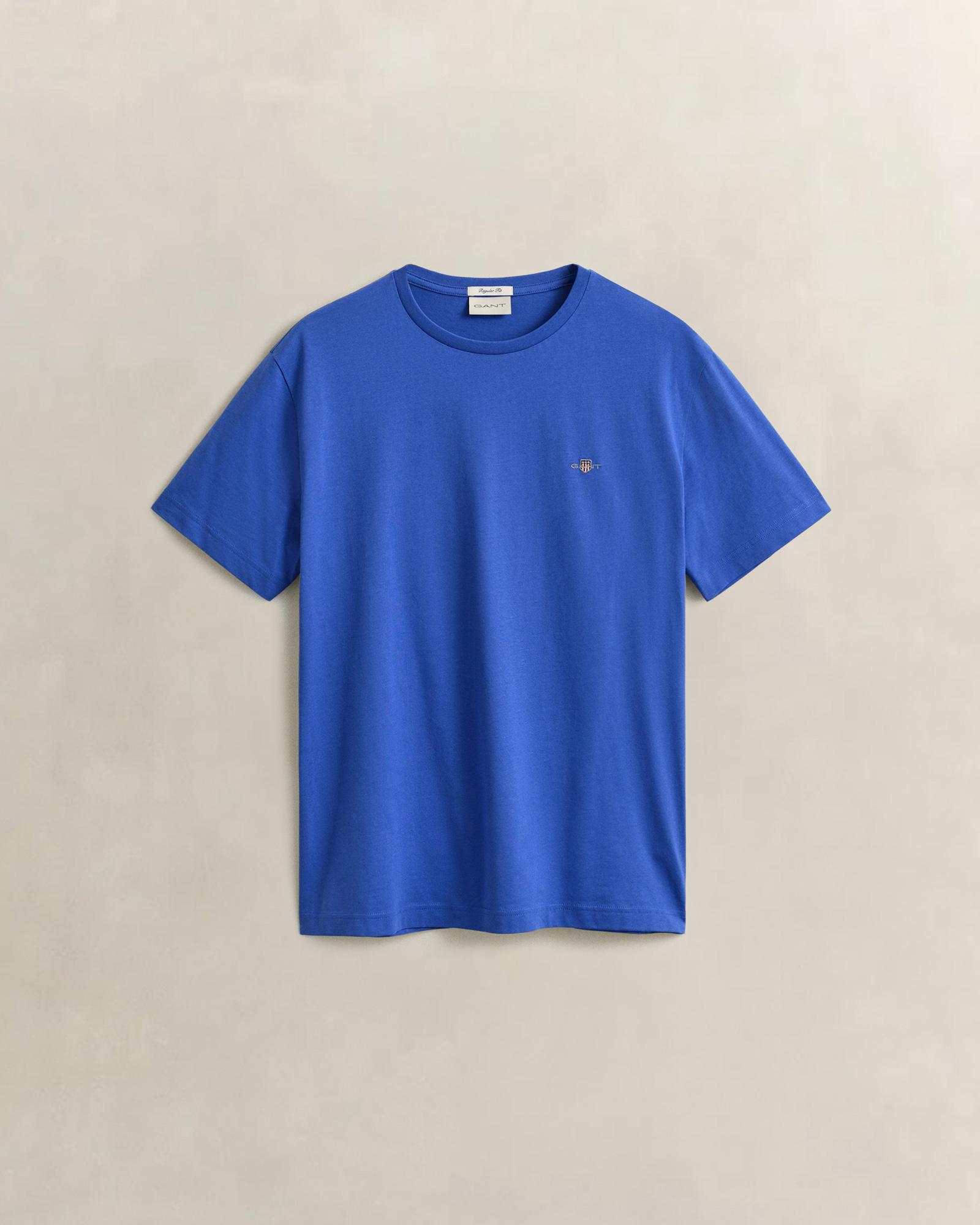 GANT Erkek Mavi Bisiklet Yaka Regular Fit Logolu T-Shirt