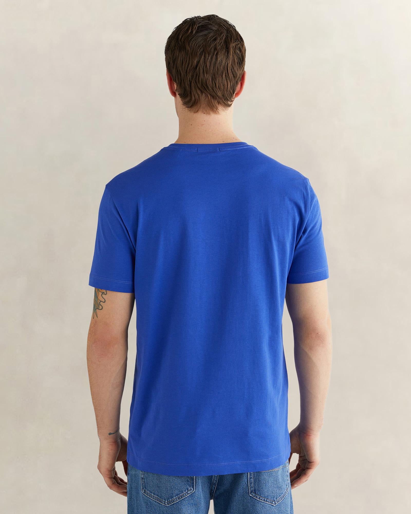 GANT Erkek Mavi Bisiklet Yaka Regular Fit Logolu T-Shirt
