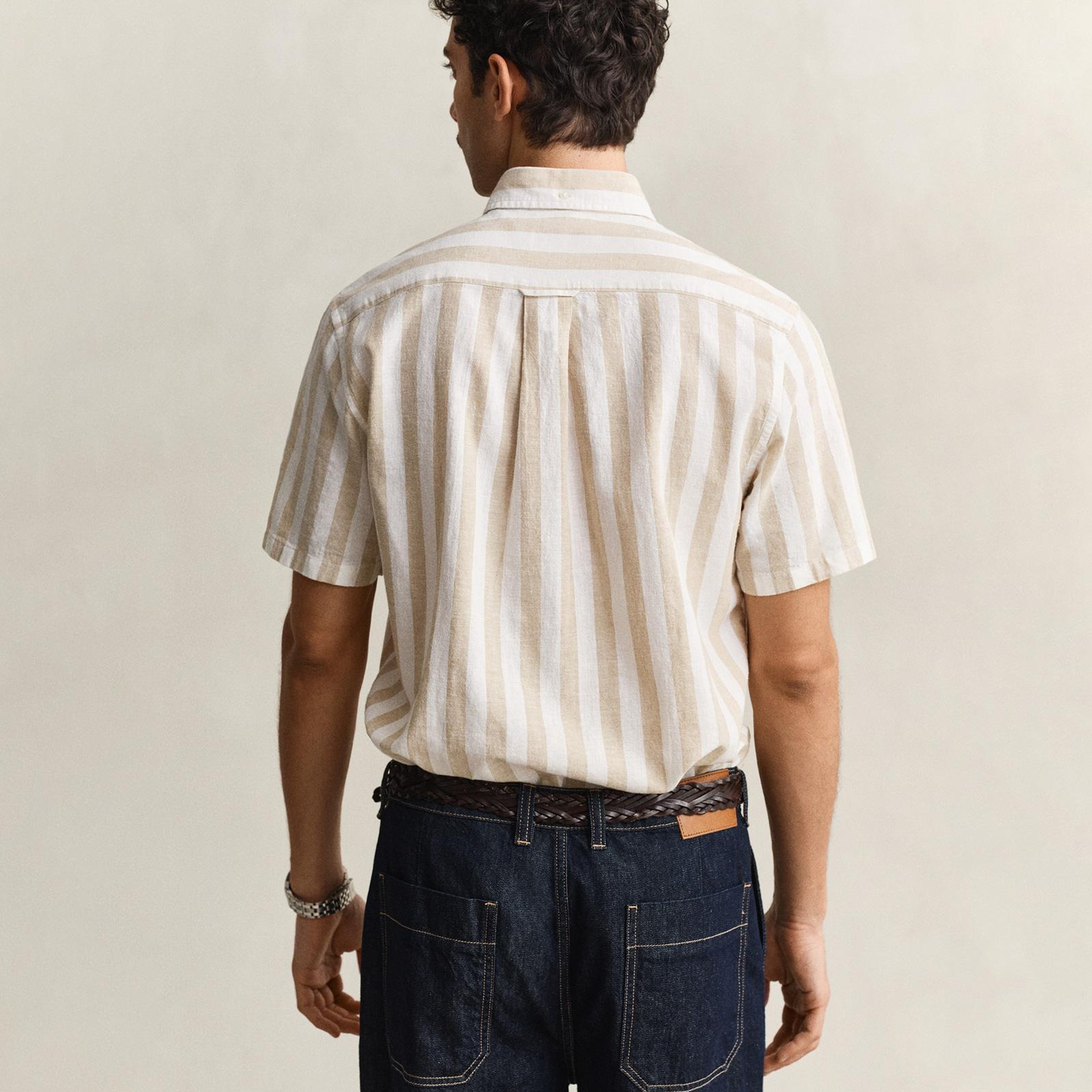 GANT Erkek Bej Regular Fit Çizgili Logolu Gömlek