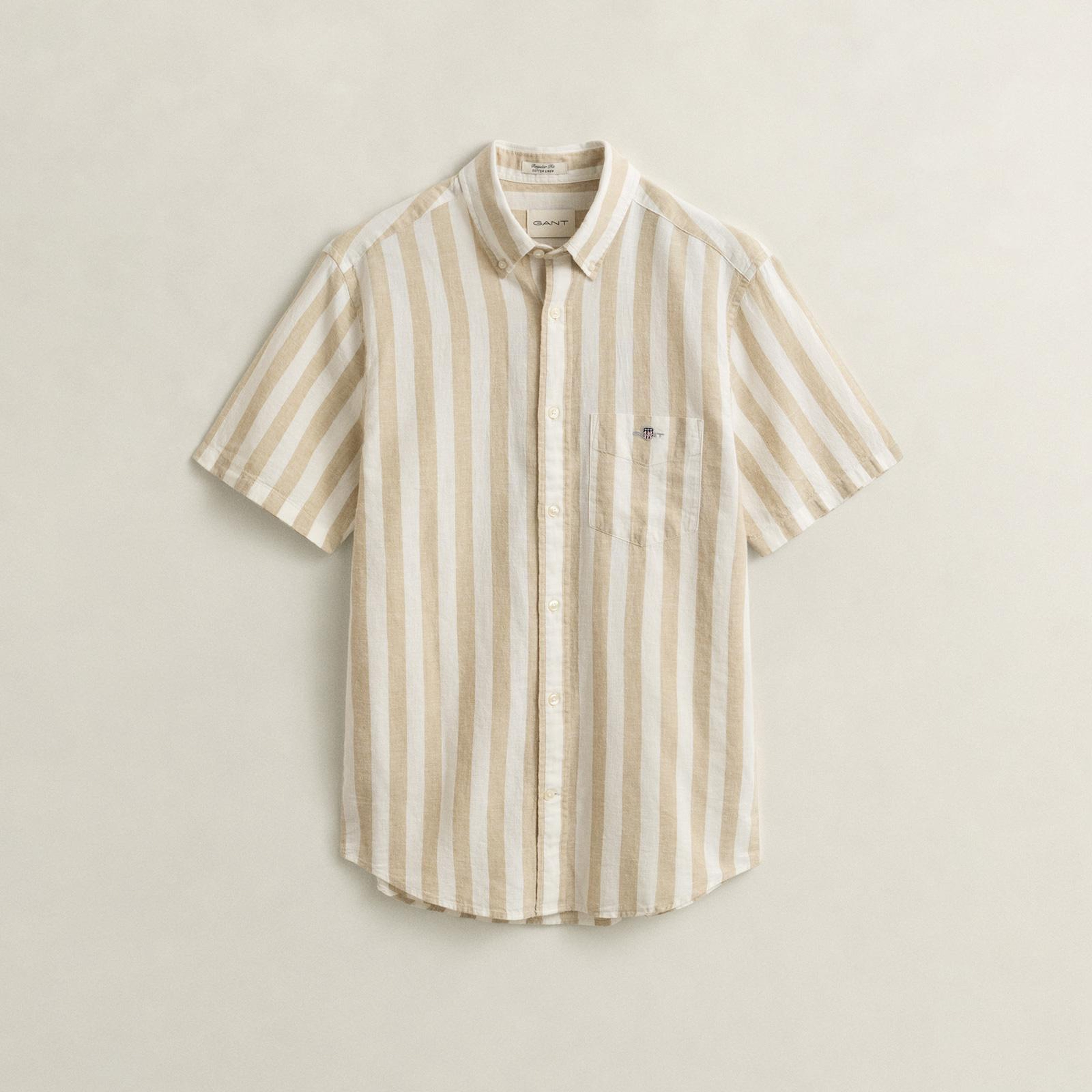 GANT Erkek Bej Regular Fit Çizgili Logolu Gömlek