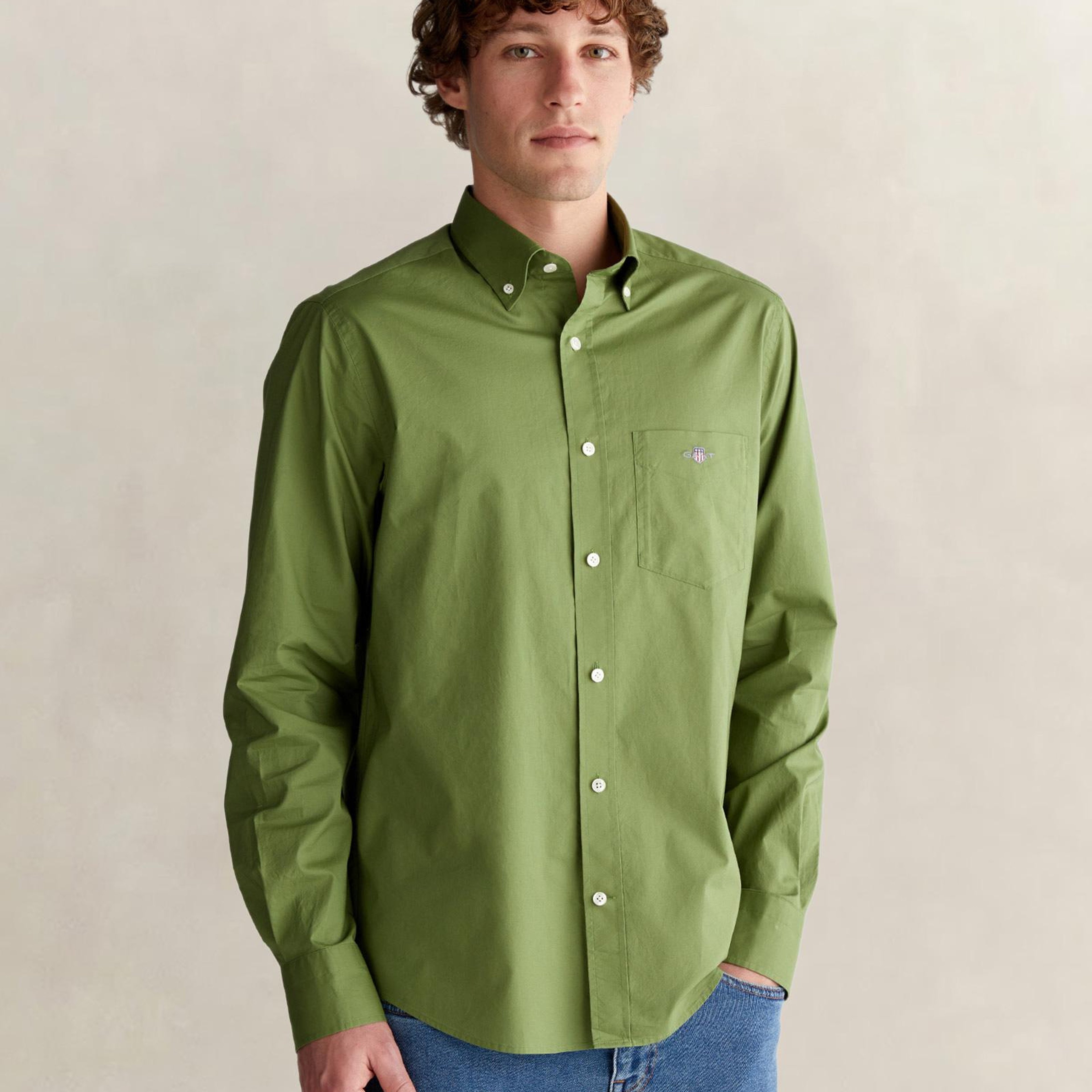 GANT Erkek Yeşil Regular Fit Logolu Gömlek