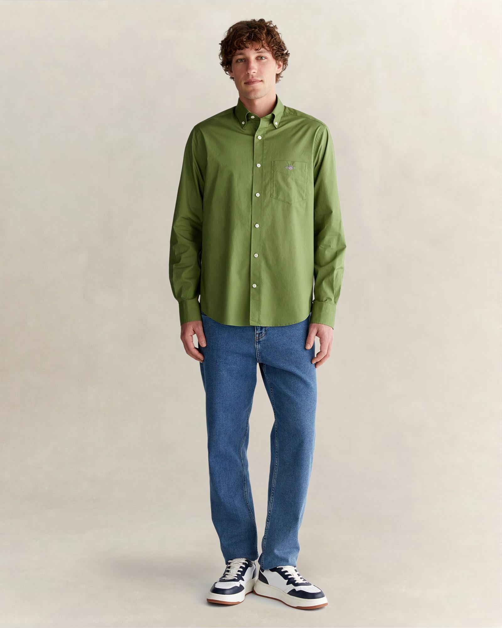 GANT Erkek Yeşil Regular Fit Logolu Gömlek