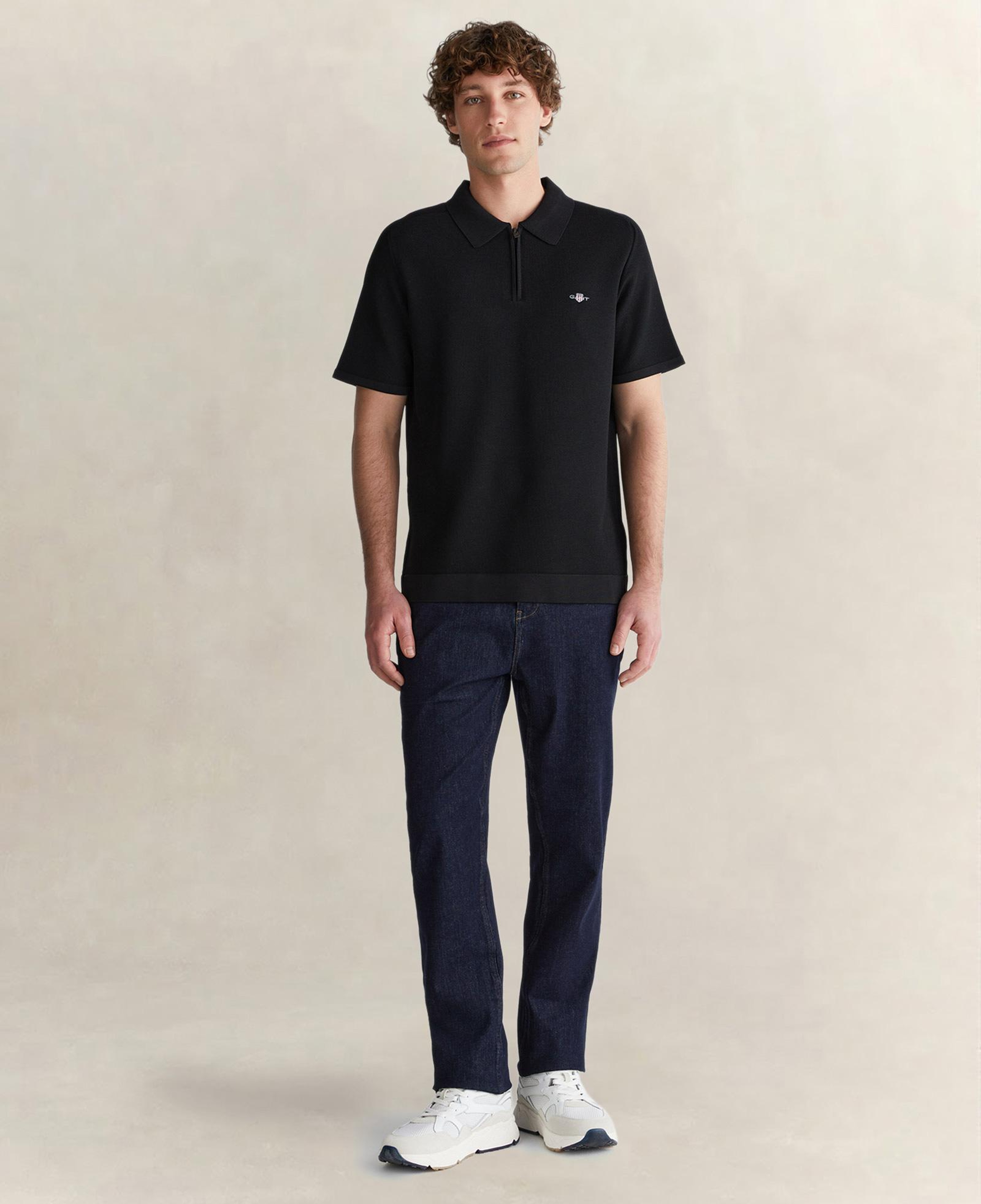 GANT Erkek Siyah Regular Fit Yarım Fermuarlı Kısa Kollu T-Shirt