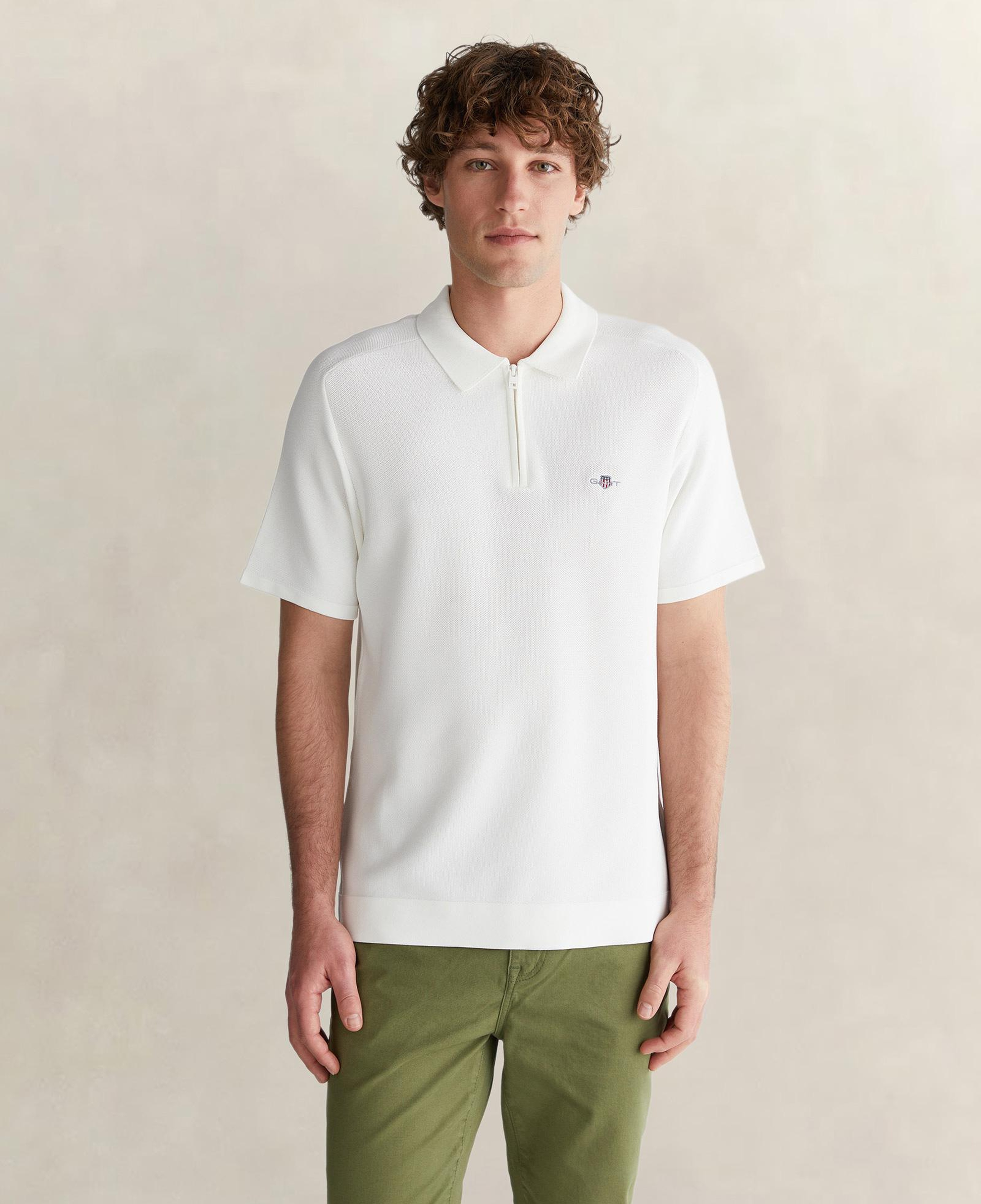GANT Erkek Beyaz Regular Fit Yarım Fermuarlı Kısa Kollu T-Shirt