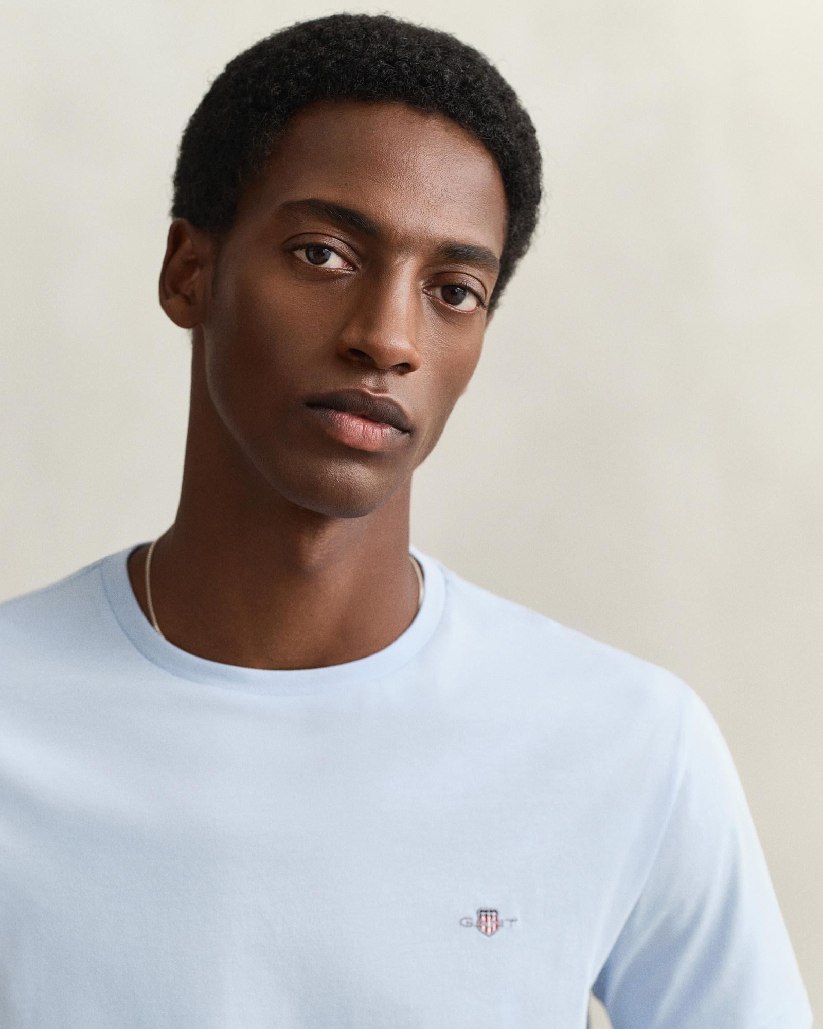 GANT Erkek Mavi Bisiklet Yaka Regular Fit Logolu T-Shirt