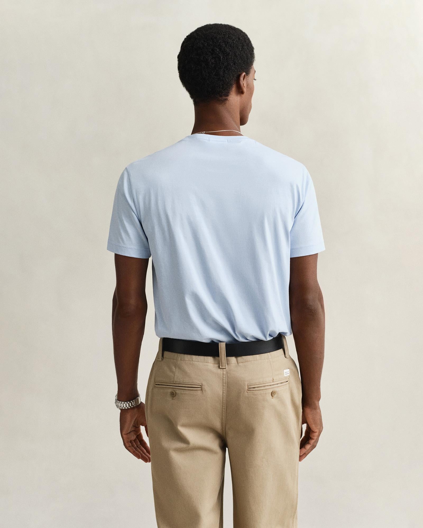 GANT Erkek Mavi Bisiklet Yaka Regular Fit Logolu T-Shirt