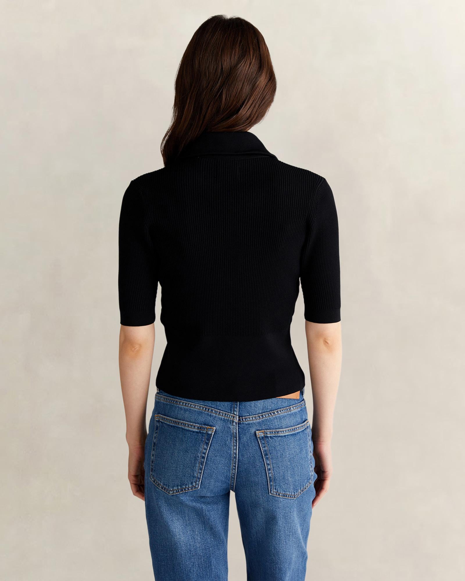 GANT Kadın Siyah Slim Fit Yarım Kollu Triko
