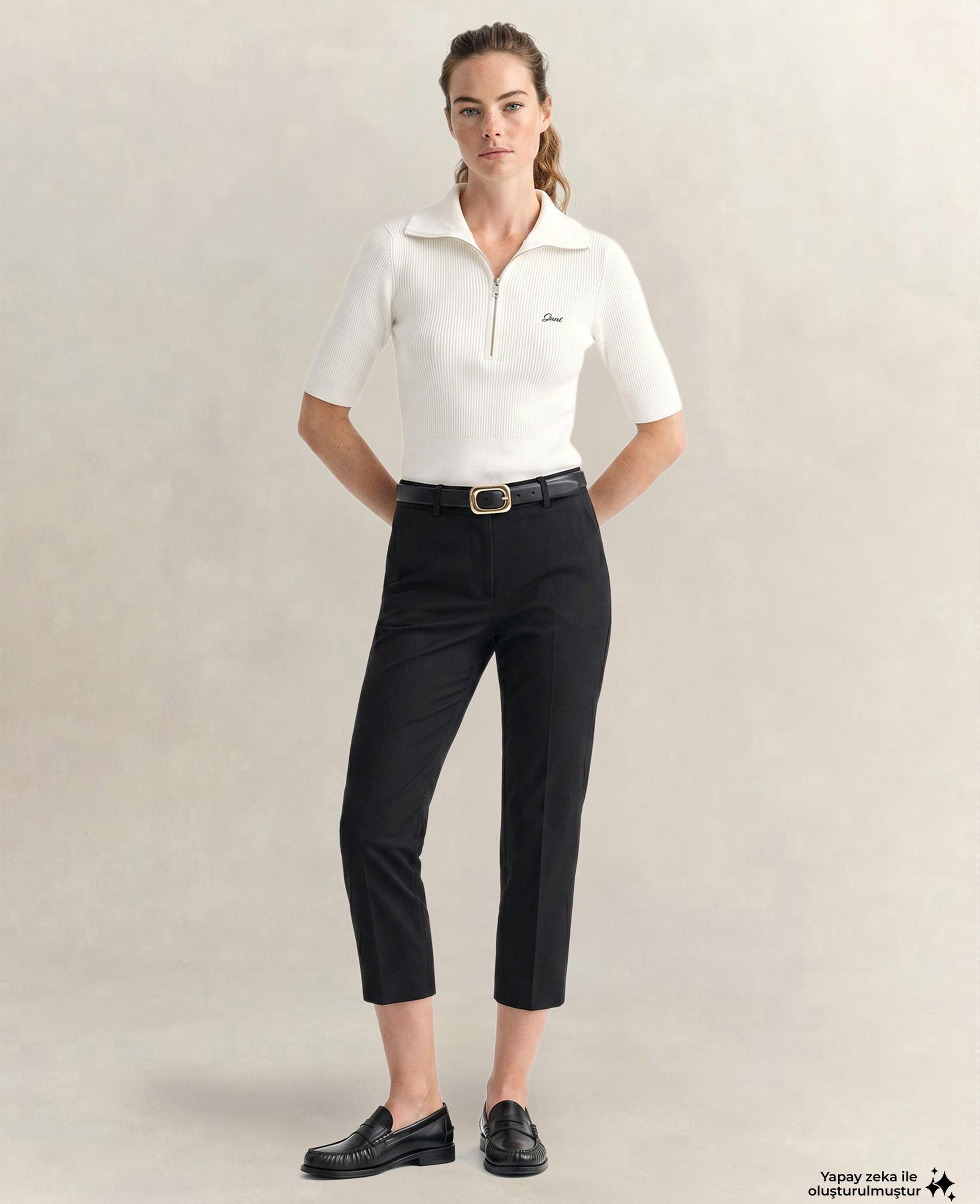 GANT Kadın Beyaz Slim Fit Yarım Kollu Triko