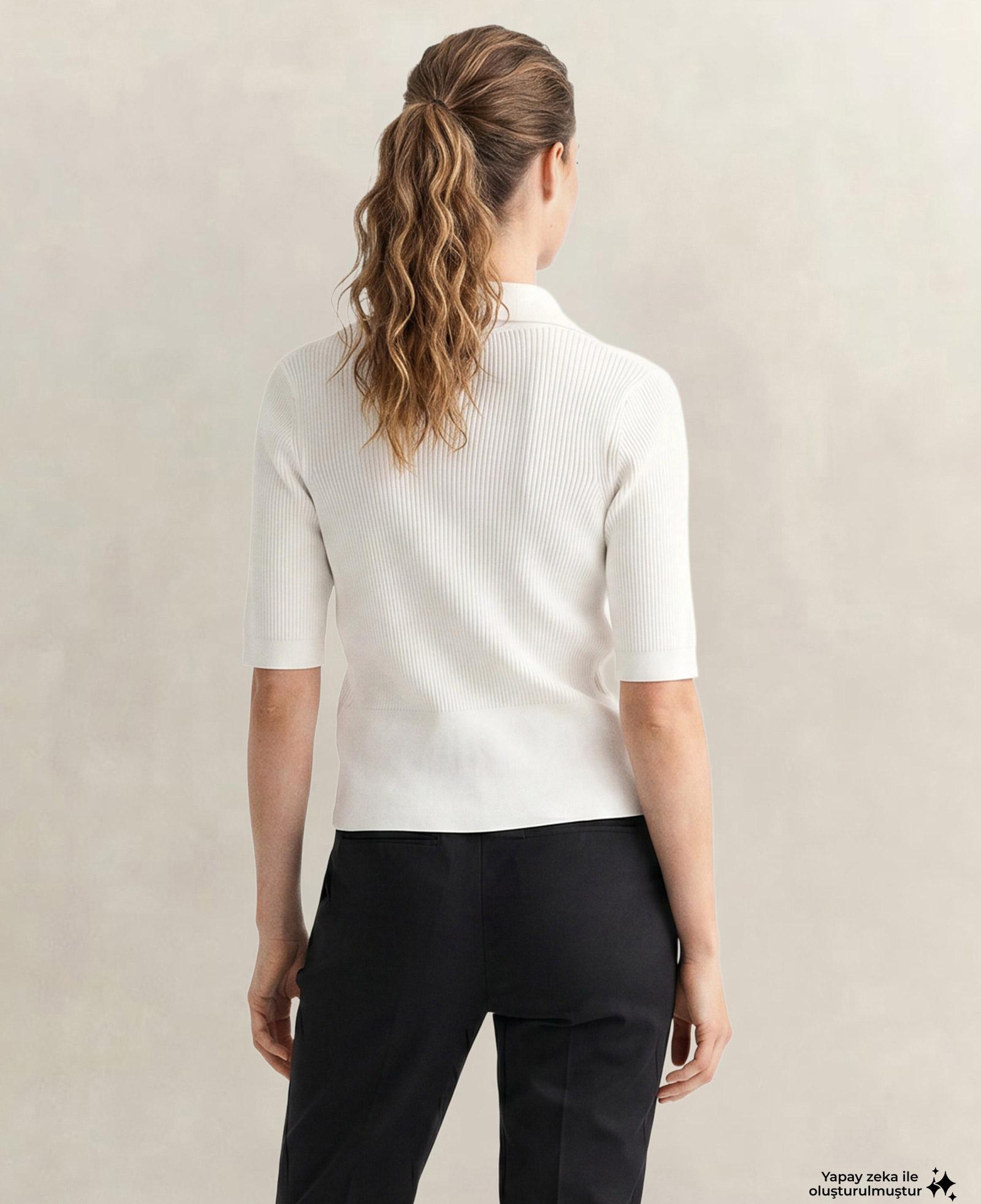 GANT Kadın Beyaz Slim Fit Yarım Kollu Triko