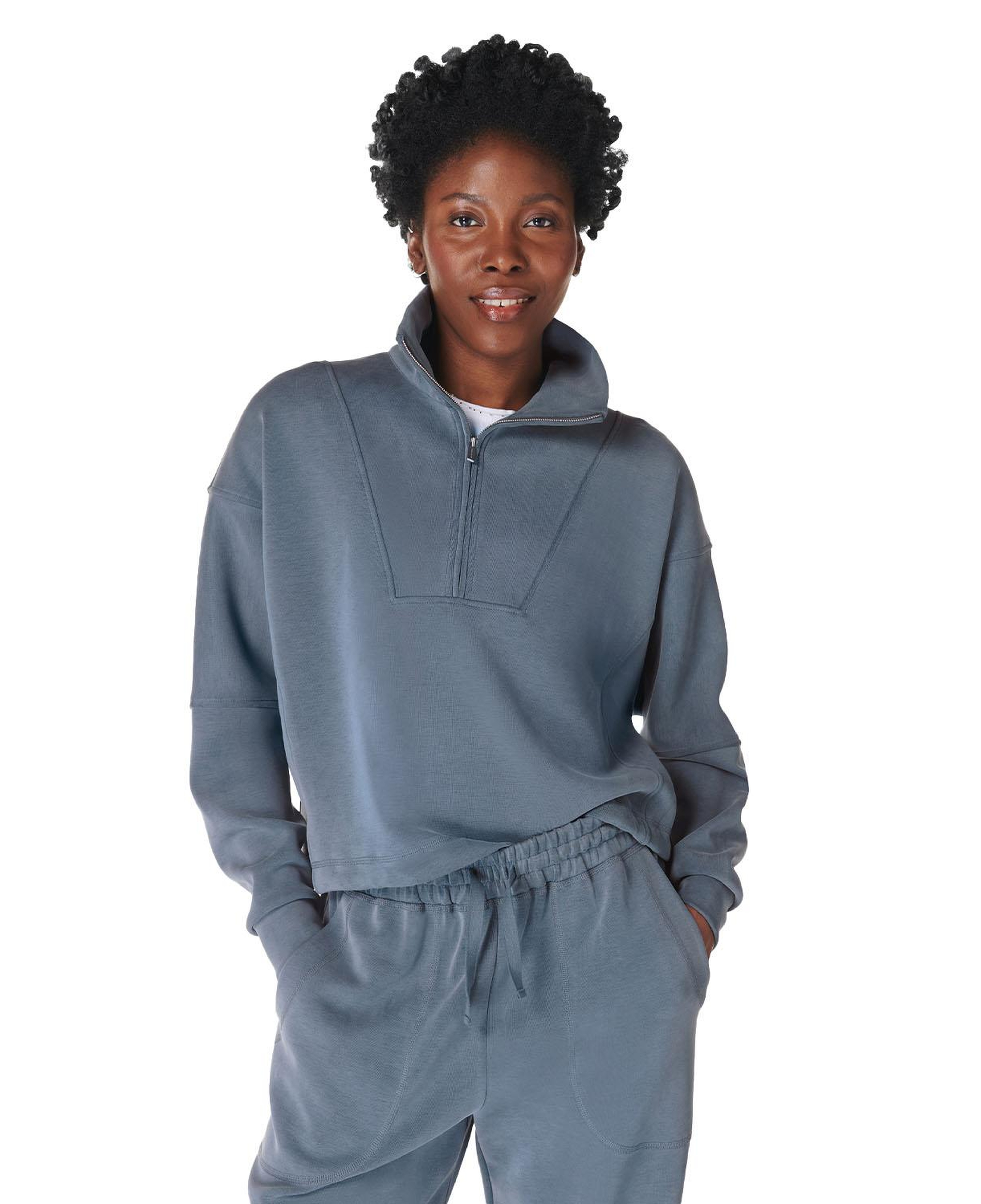 Sweaty Betty Sand Wash Funnel Neck Half Zip Kadın Sweatshirt