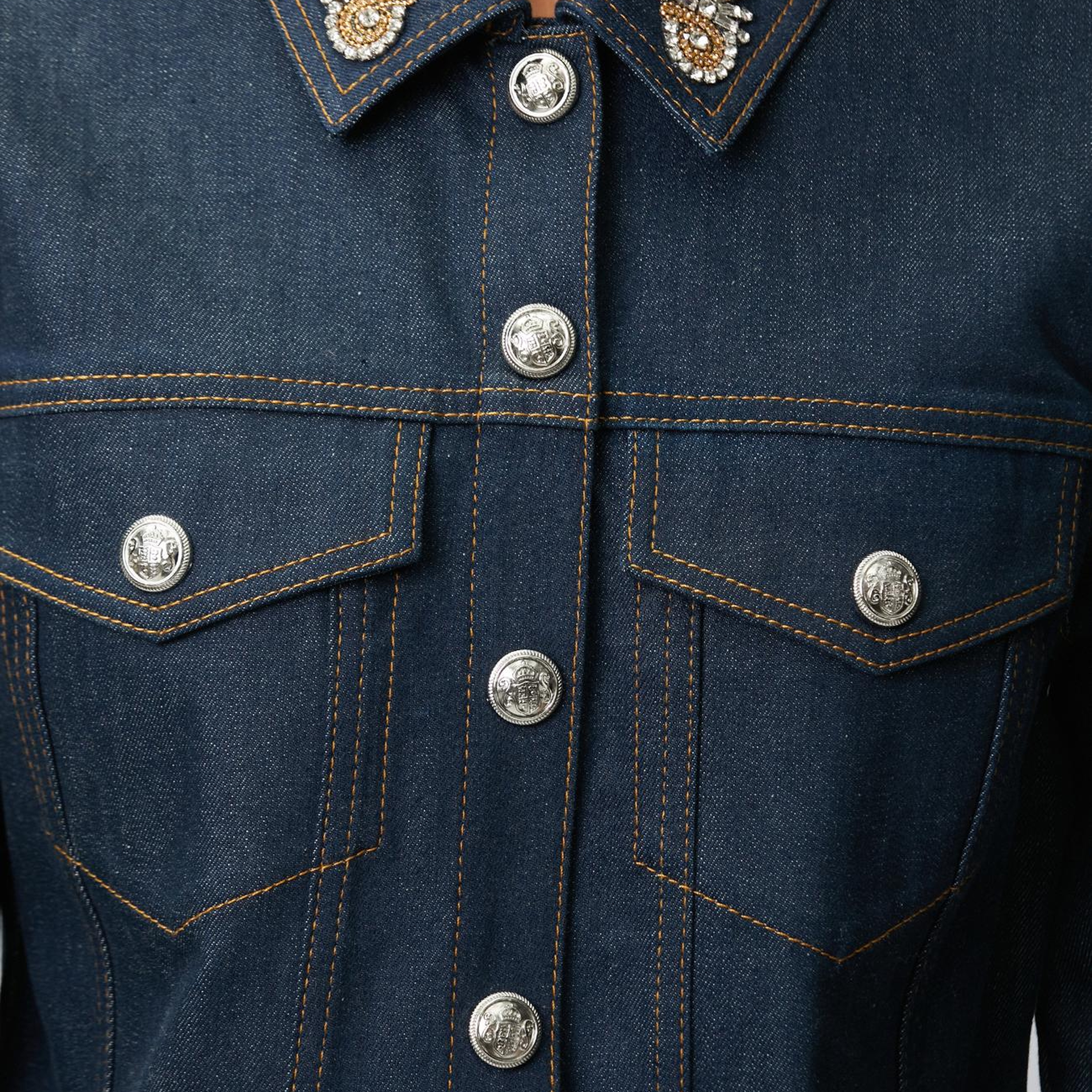 Network Kadın Koyu Indigo Mavi Yaka Aksesuarlı Denim Mont