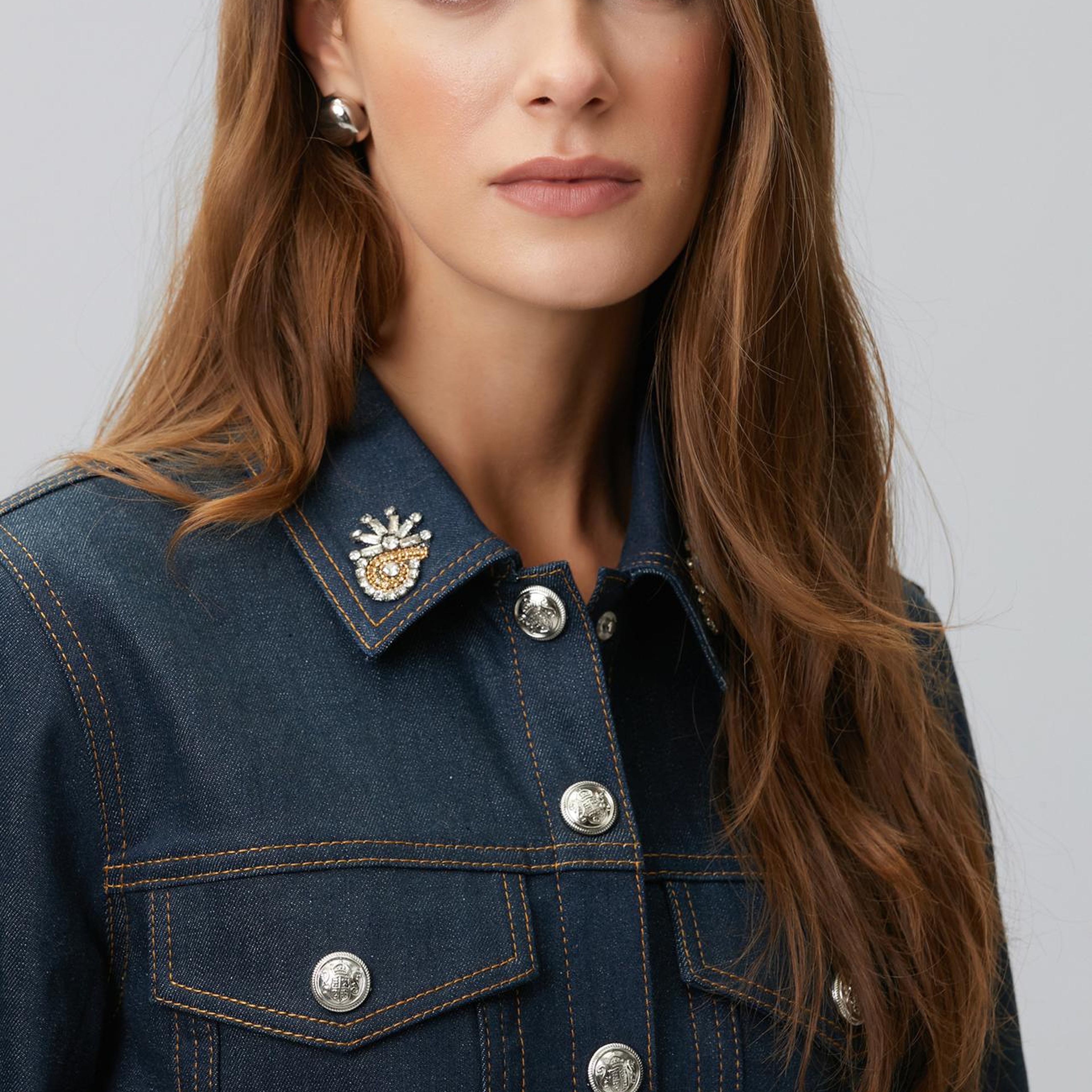 Network Kadın Koyu Indigo Mavi Yaka Aksesuarlı Denim Mont