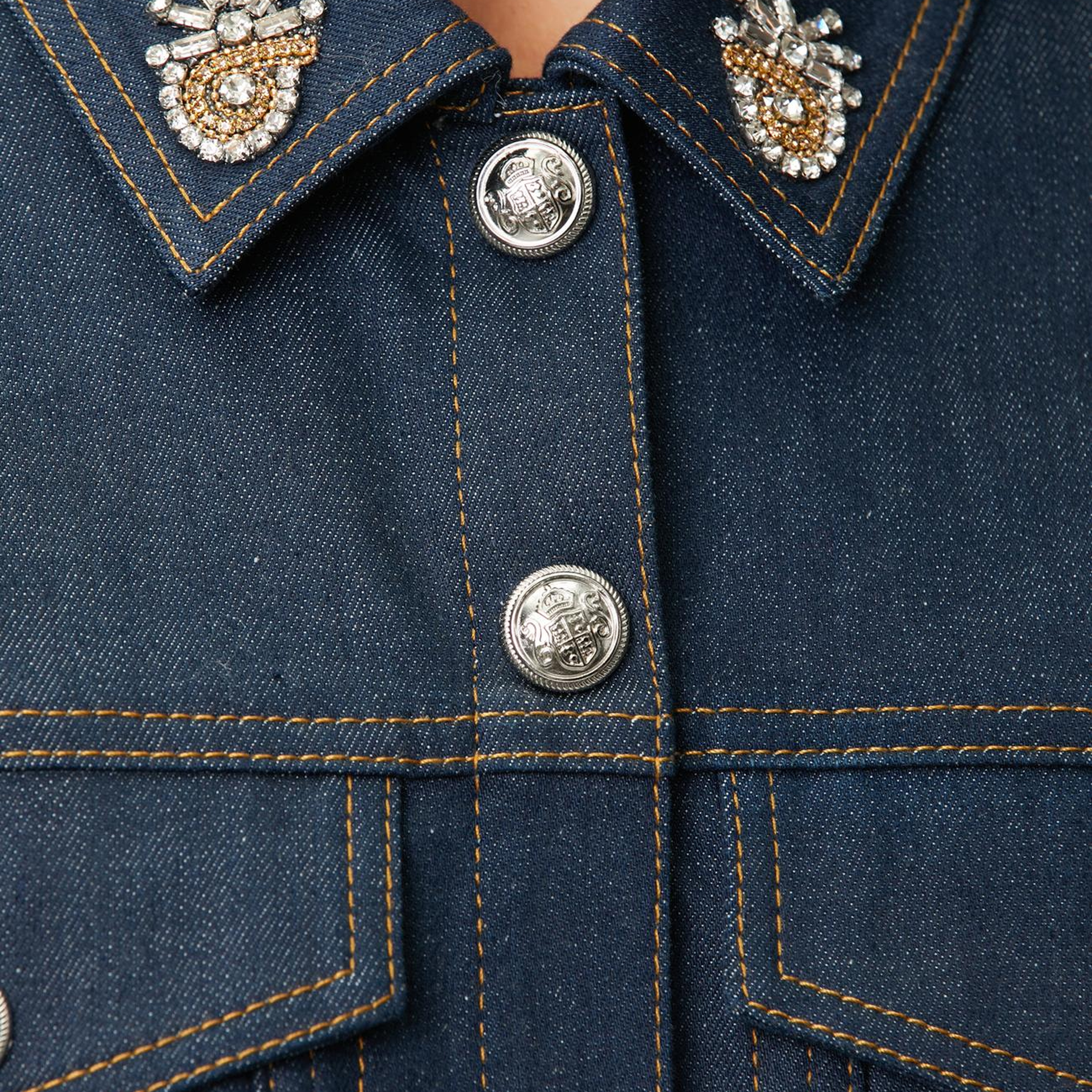 Network Kadın Koyu Indigo Mavi Yaka Aksesuarlı Denim Mont