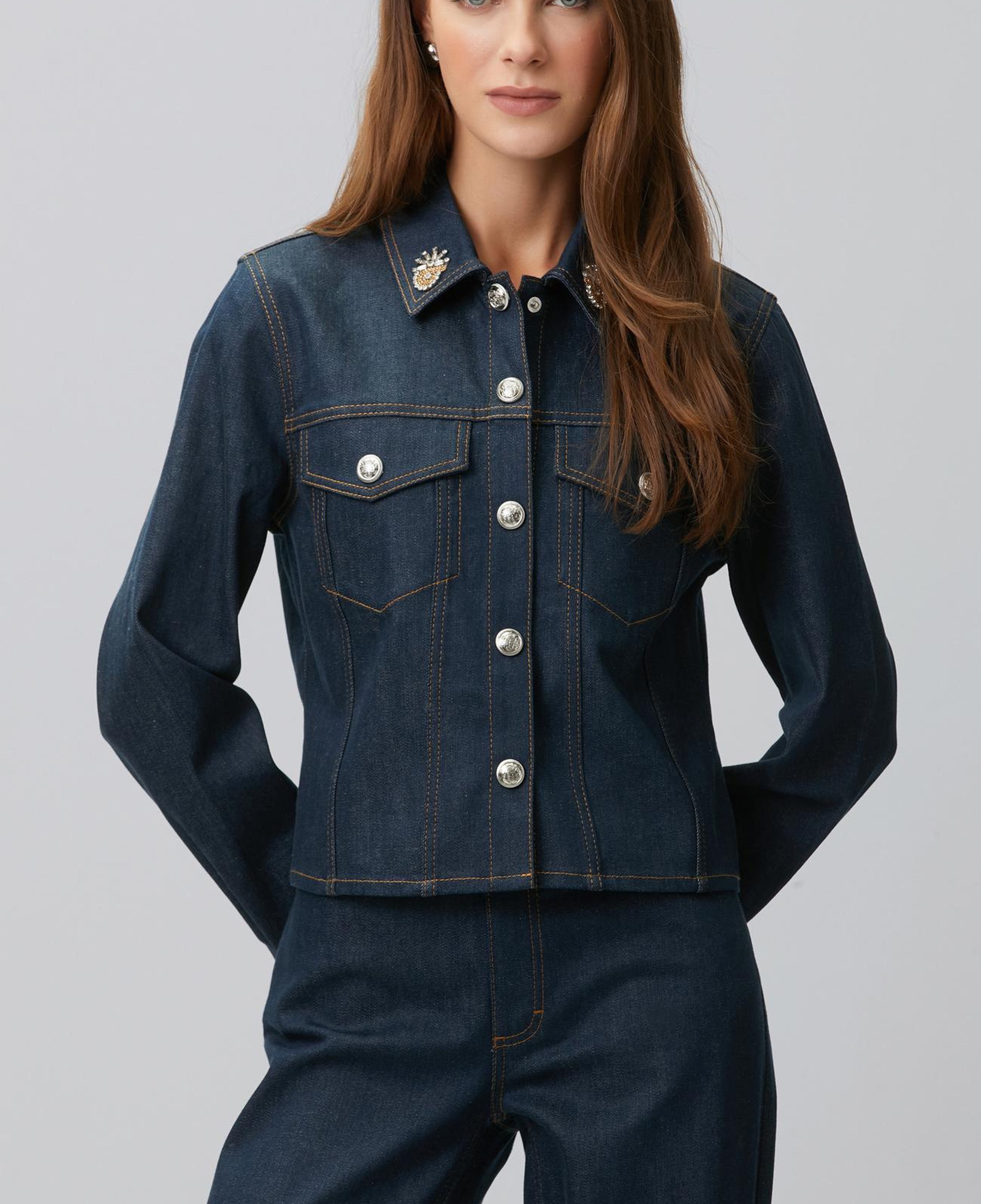 Network Kadın Koyu Indigo Mavi Yaka Aksesuarlı Denim Mont