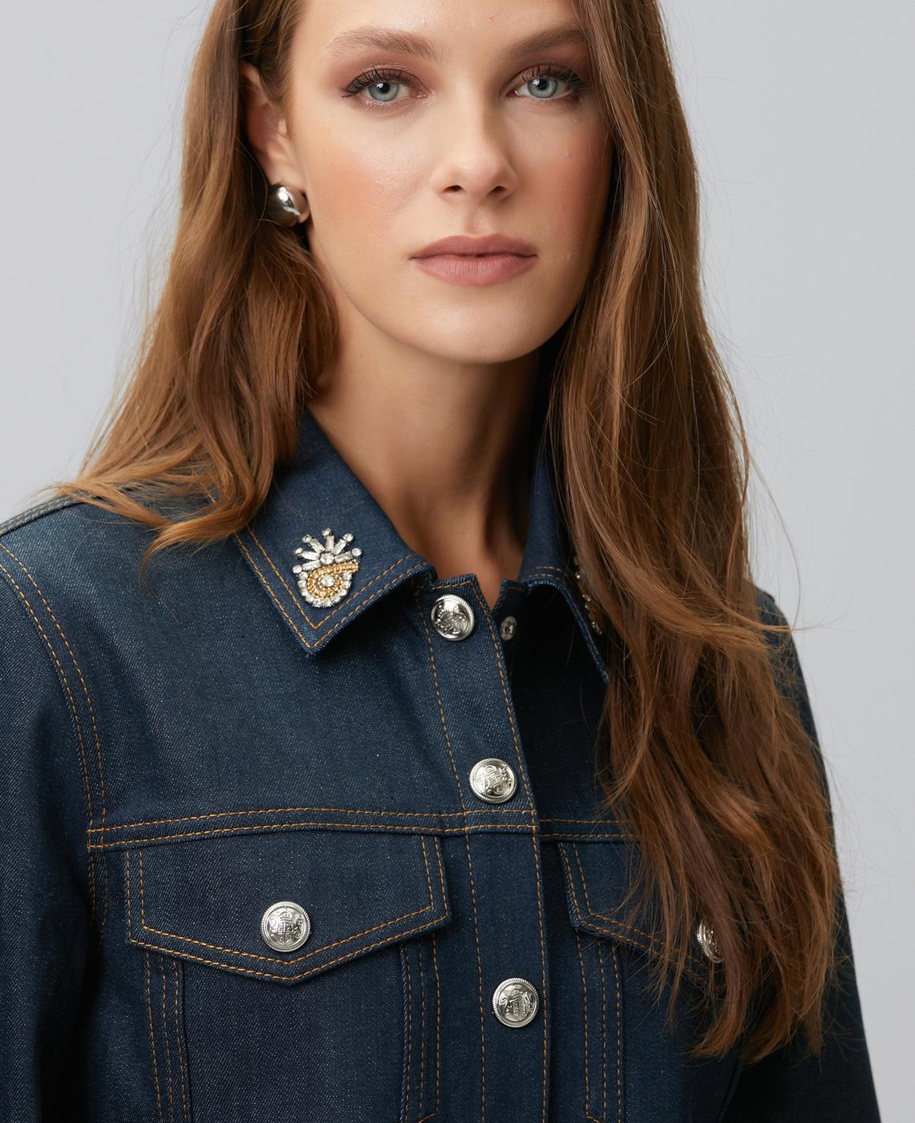 Network Kadın Koyu Indigo Mavi Yaka Aksesuarlı Denim Mont