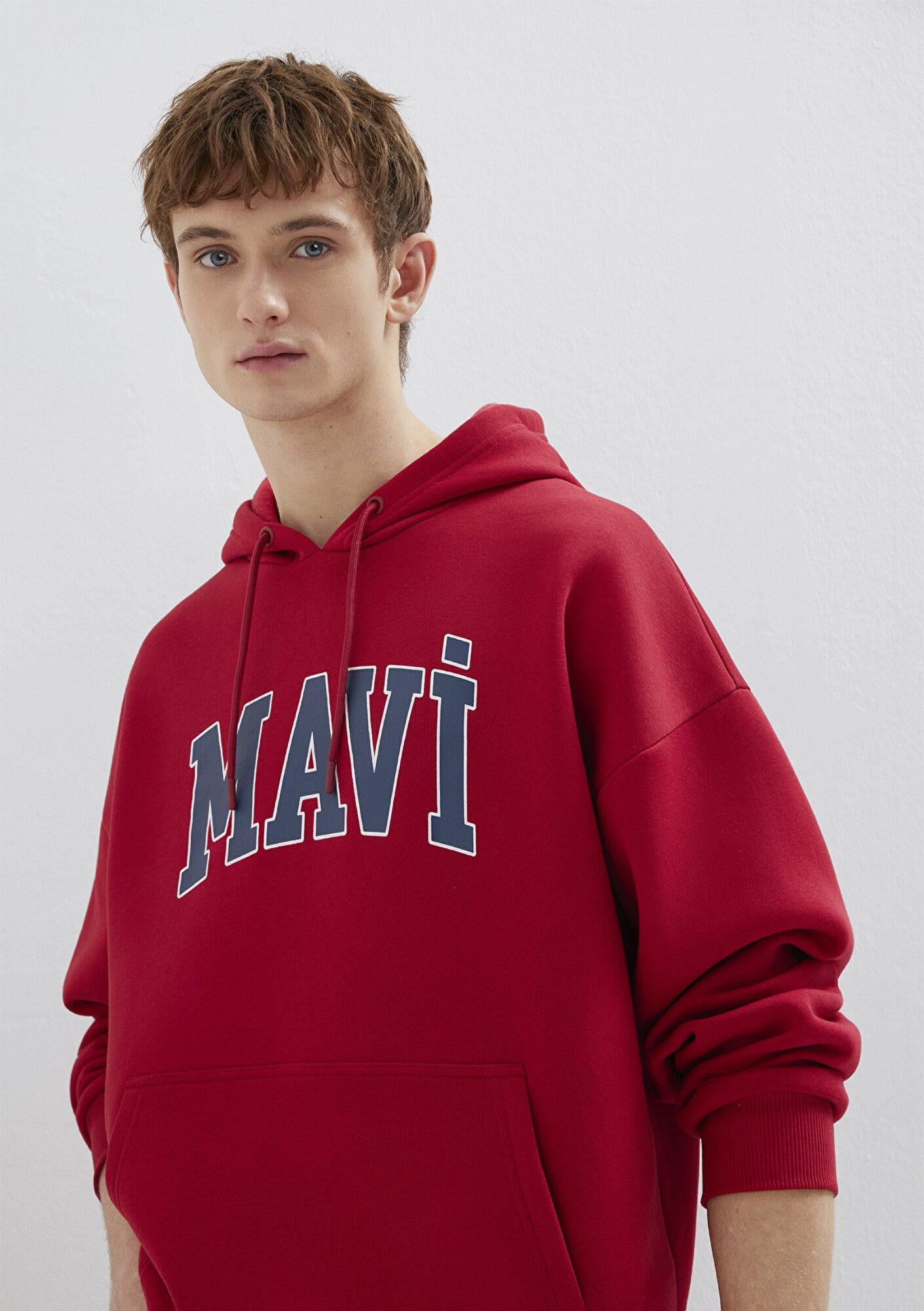 Mavi Mavi Logo Baskılı Kapüşonlu Kırmızı Sweatshirt 067149-70464