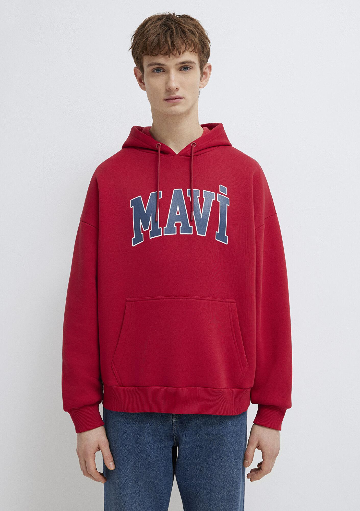 Mavi Mavi Logo Baskılı Kapüşonlu Kırmızı Sweatshirt 067149-70464