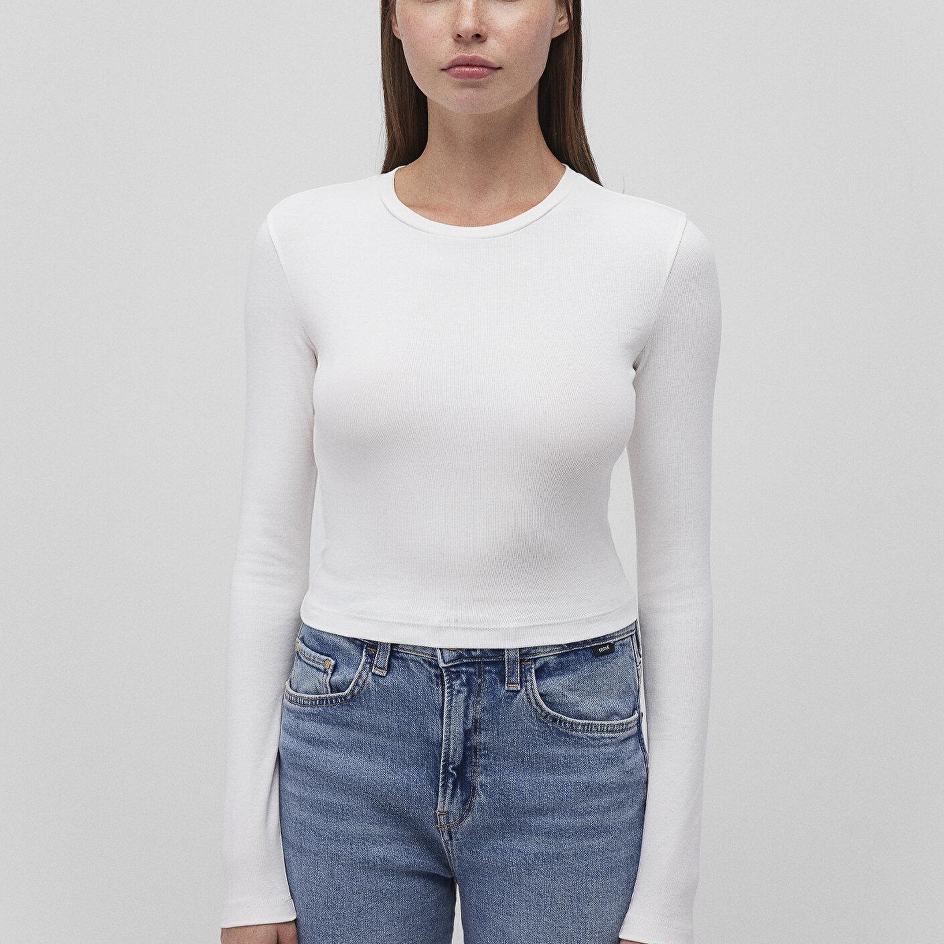 Mavi 2li Uzun Kollu Crop Basic Tişört Fitted / Vücuda Oturan Kesim 1613021-88467