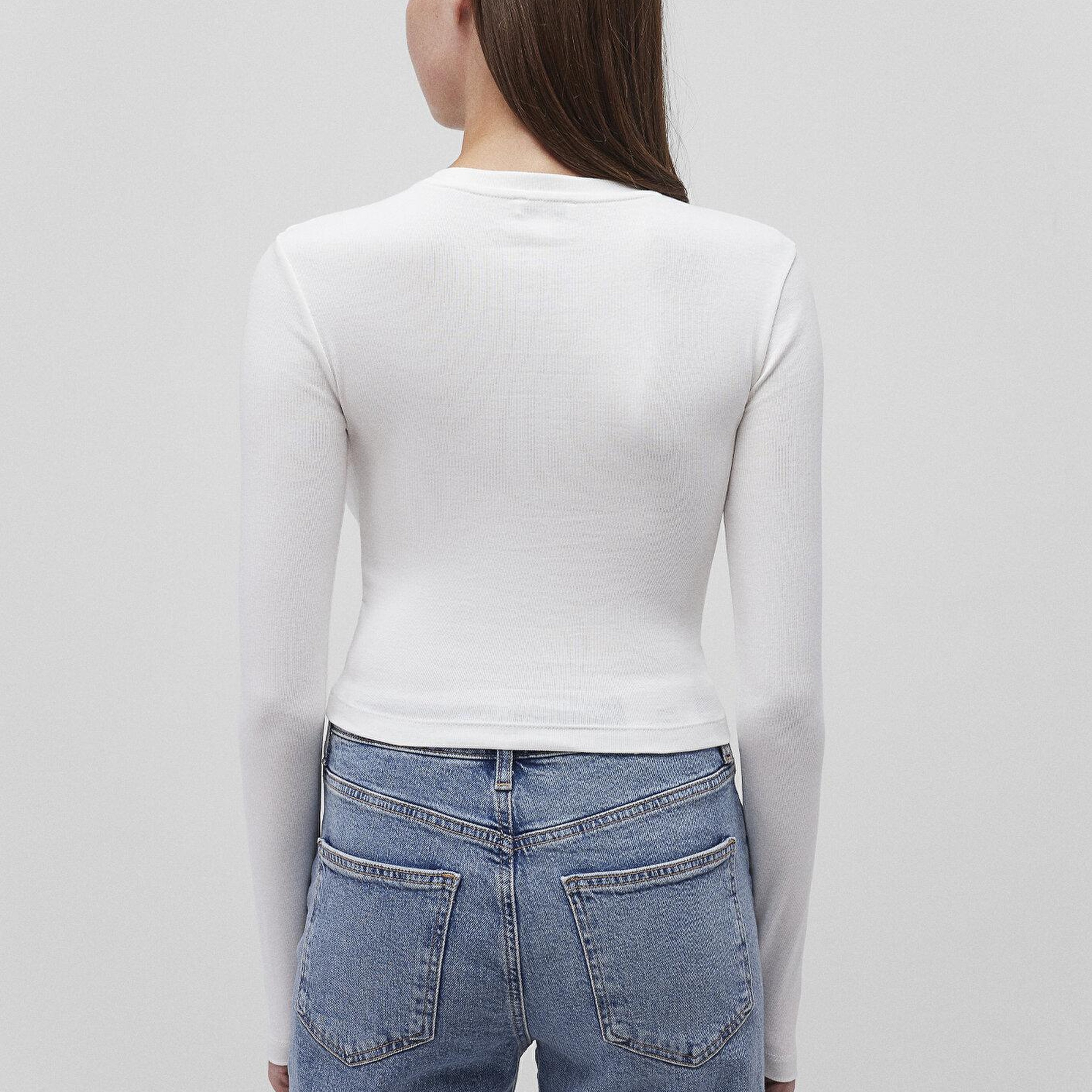 Mavi 2li Uzun Kollu Crop Basic Tişört Fitted / Vücuda Oturan Kesim 1613021-88467