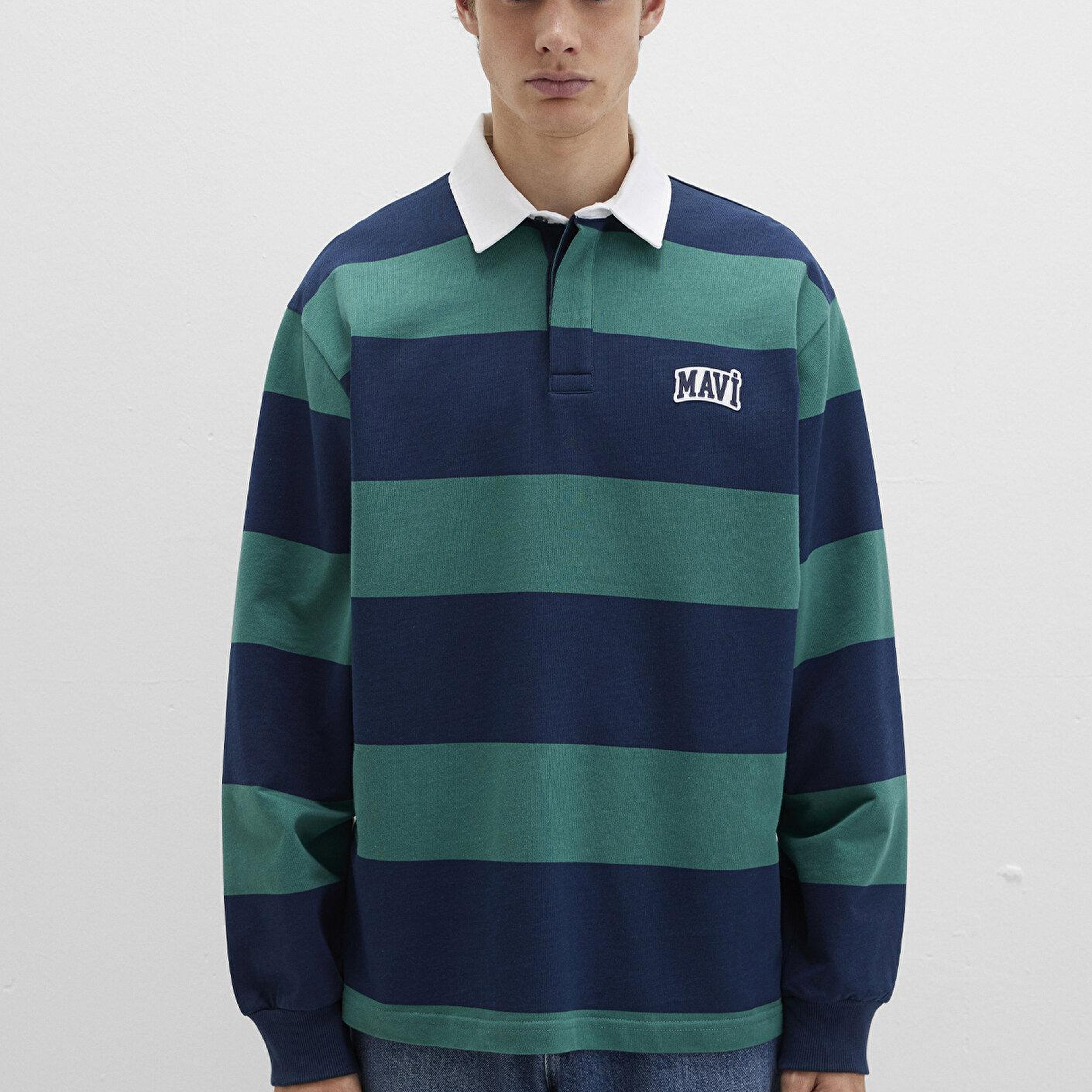 Mavi Mavi Logo Çizgili Lacivert Sweatshirt 0S10371-70497