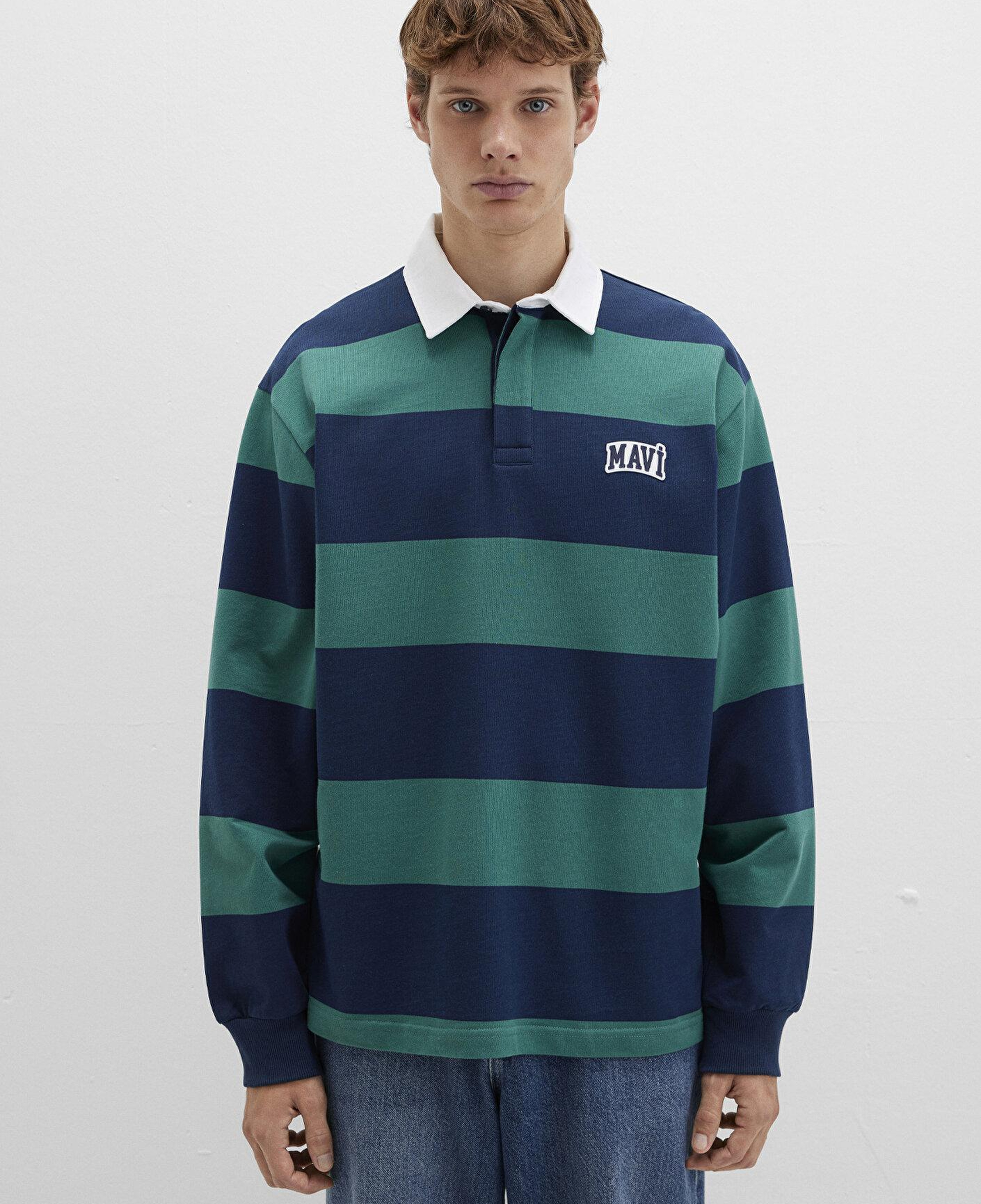 Mavi Mavi Logo Çizgili Lacivert Sweatshirt 0S10371-70497