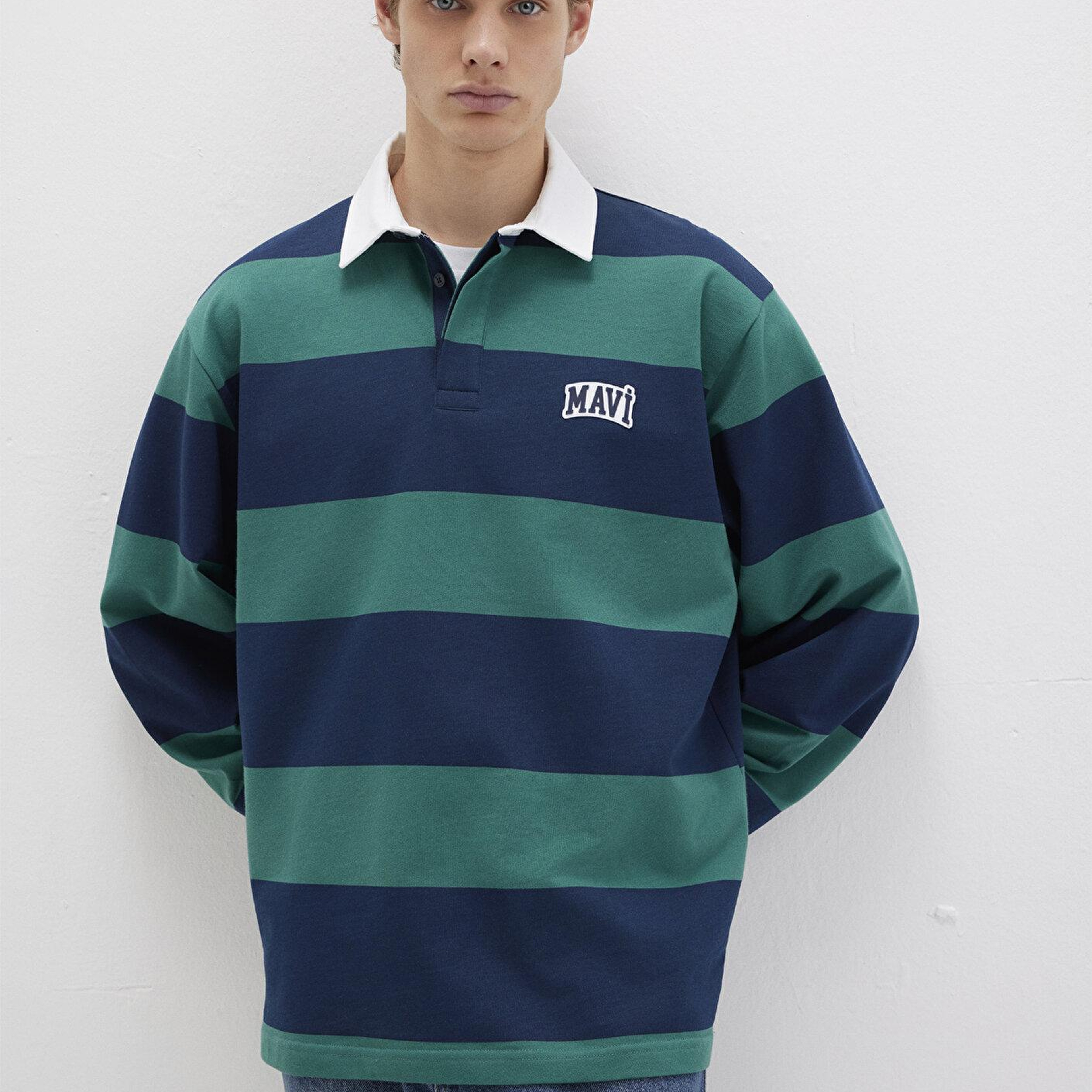 Mavi Mavi Logo Çizgili Lacivert Sweatshirt 0S10371-70497