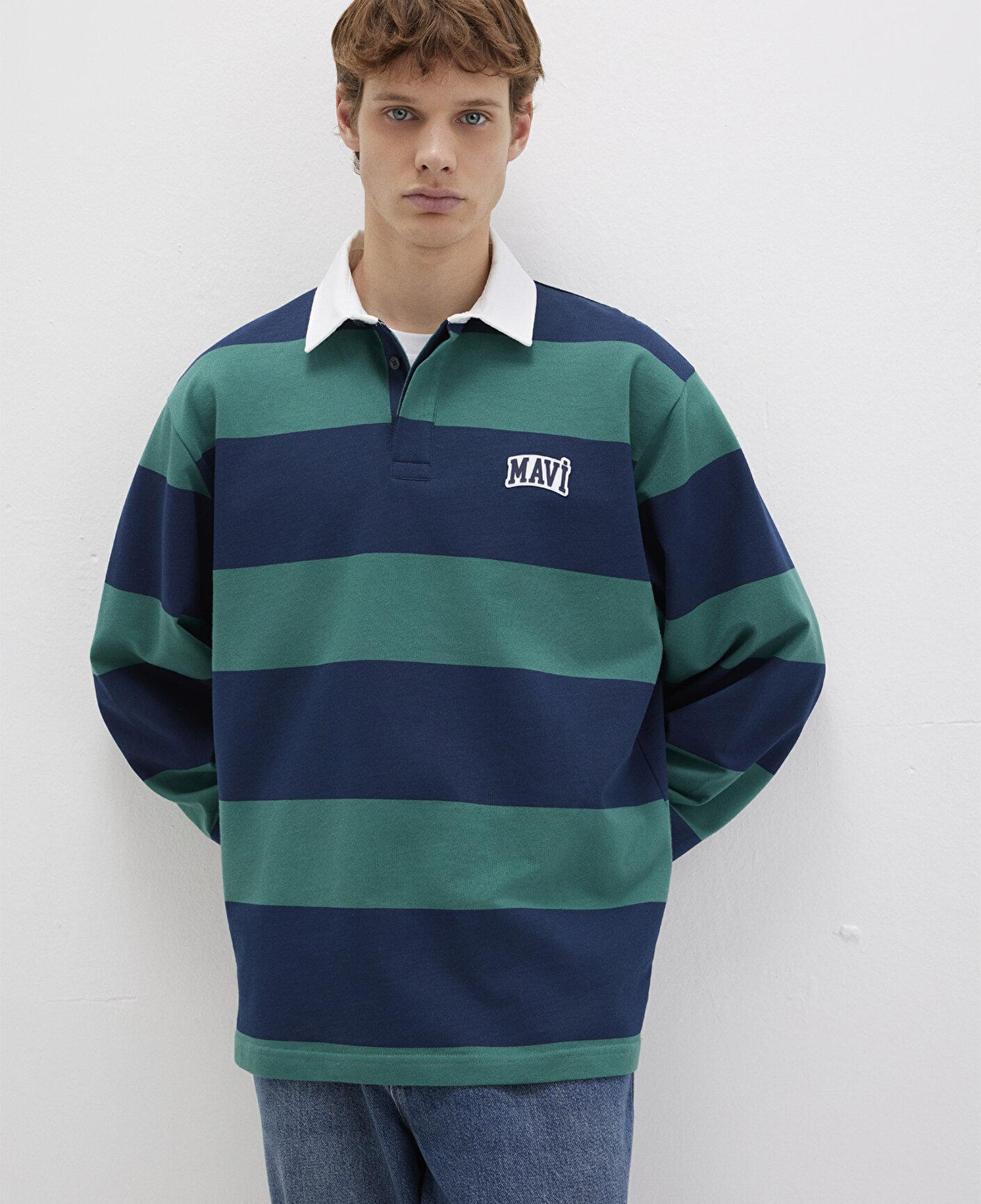 Mavi Mavi Logo Çizgili Lacivert Sweatshirt 0S10371-70497