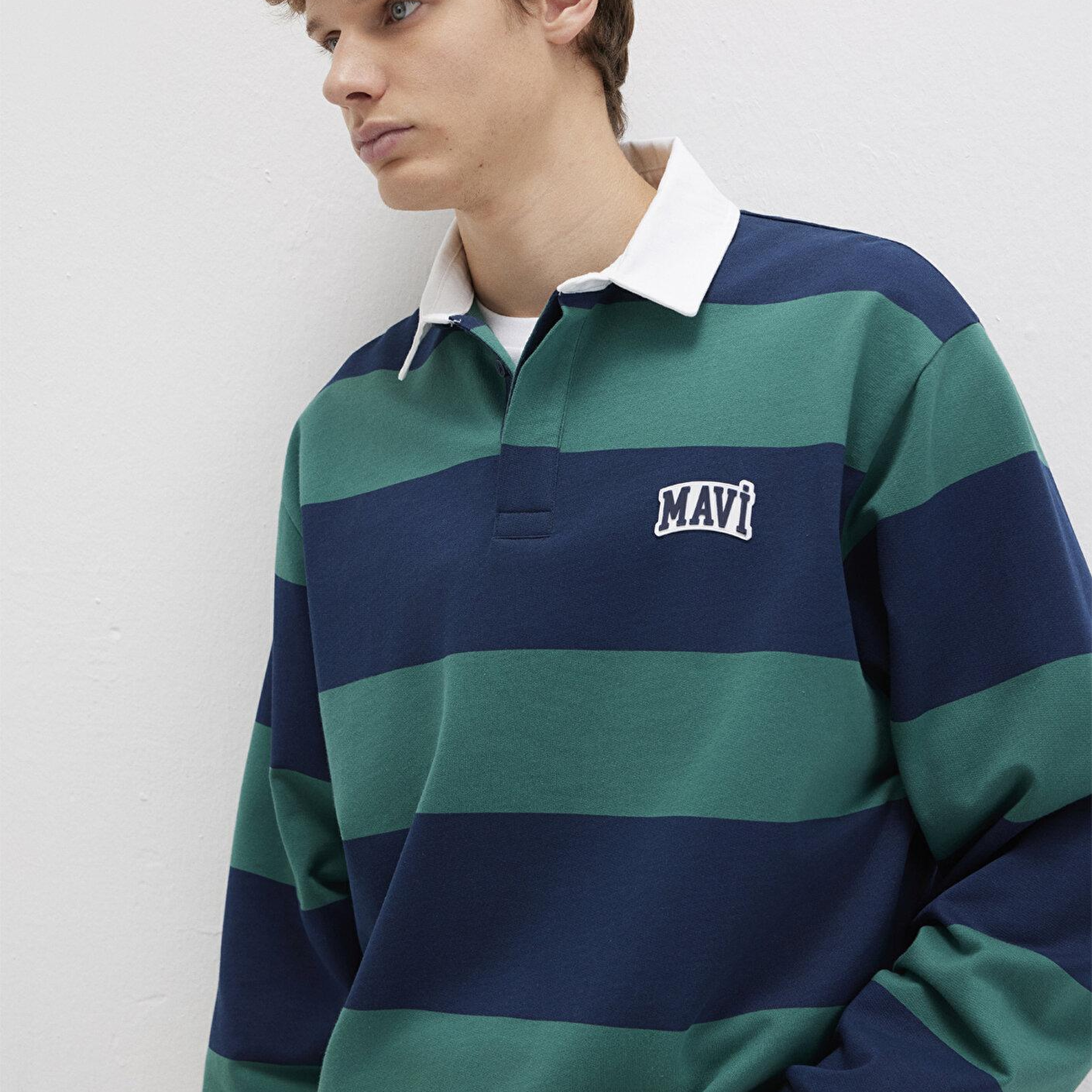 Mavi Mavi Logo Çizgili Lacivert Sweatshirt 0S10371-70497