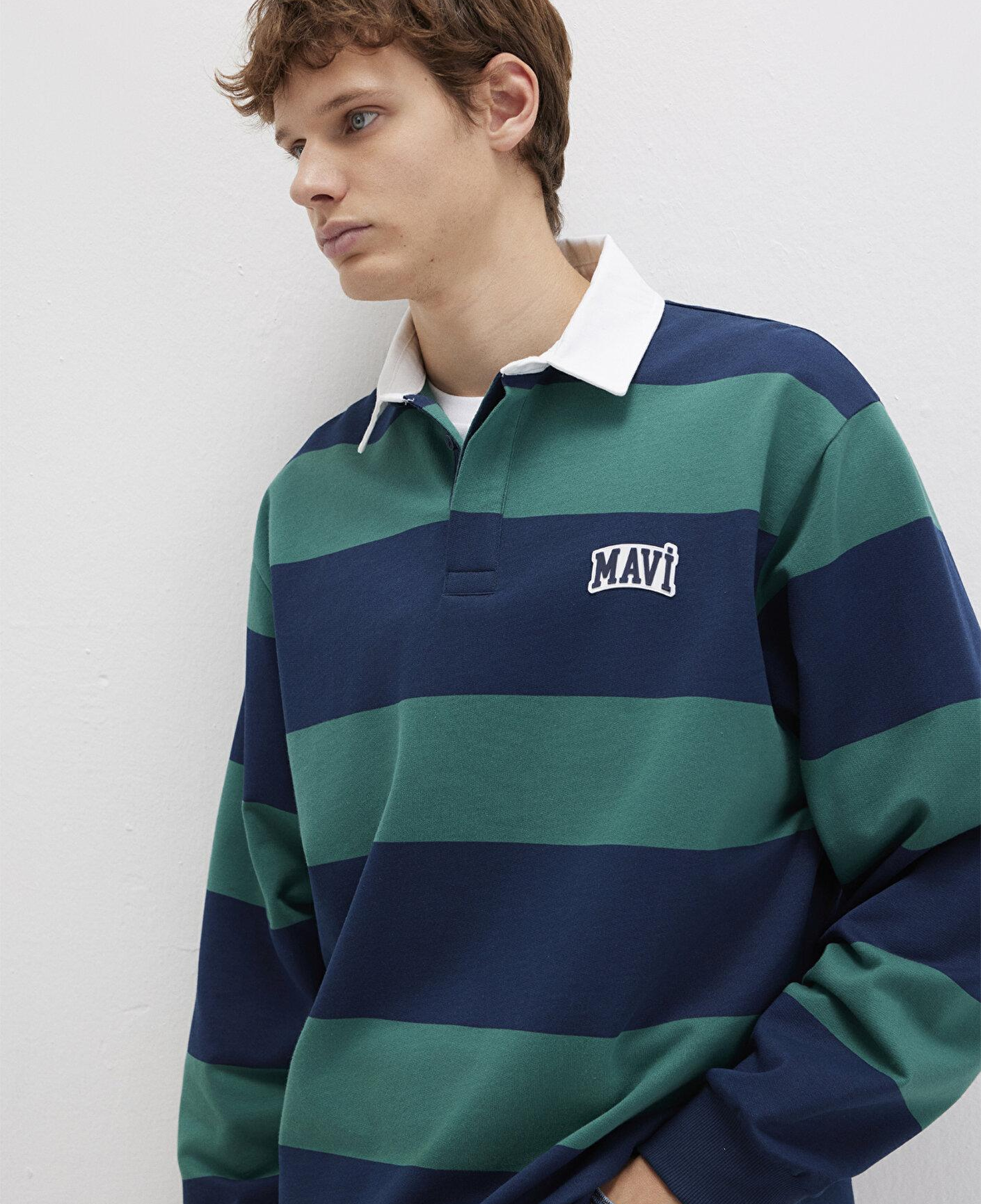 Mavi Mavi Logo Çizgili Lacivert Sweatshirt 0S10371-70497