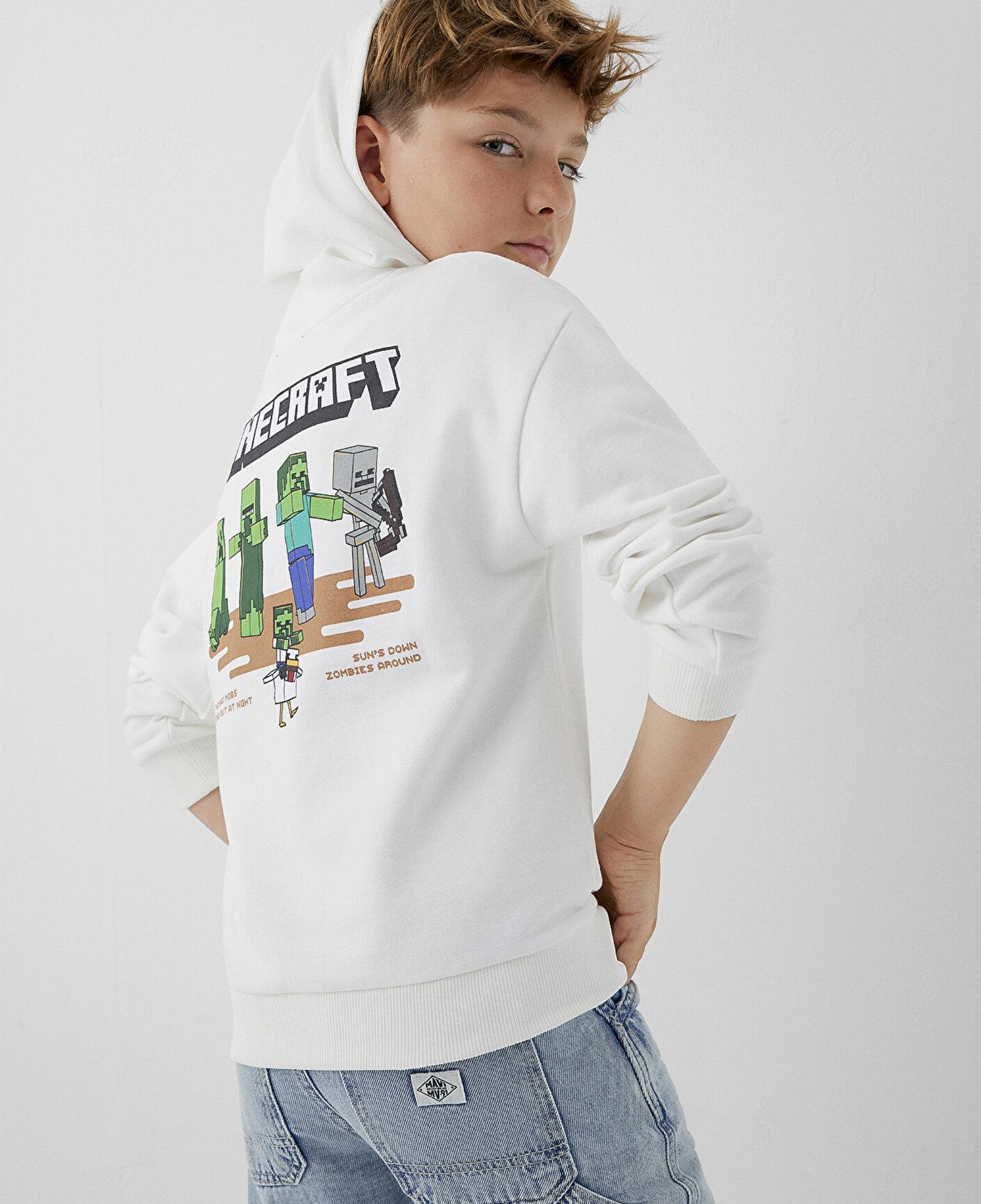 Mavi Minecraft Baskılı Kapüşonlu Sweatshirt 6S10189-70057