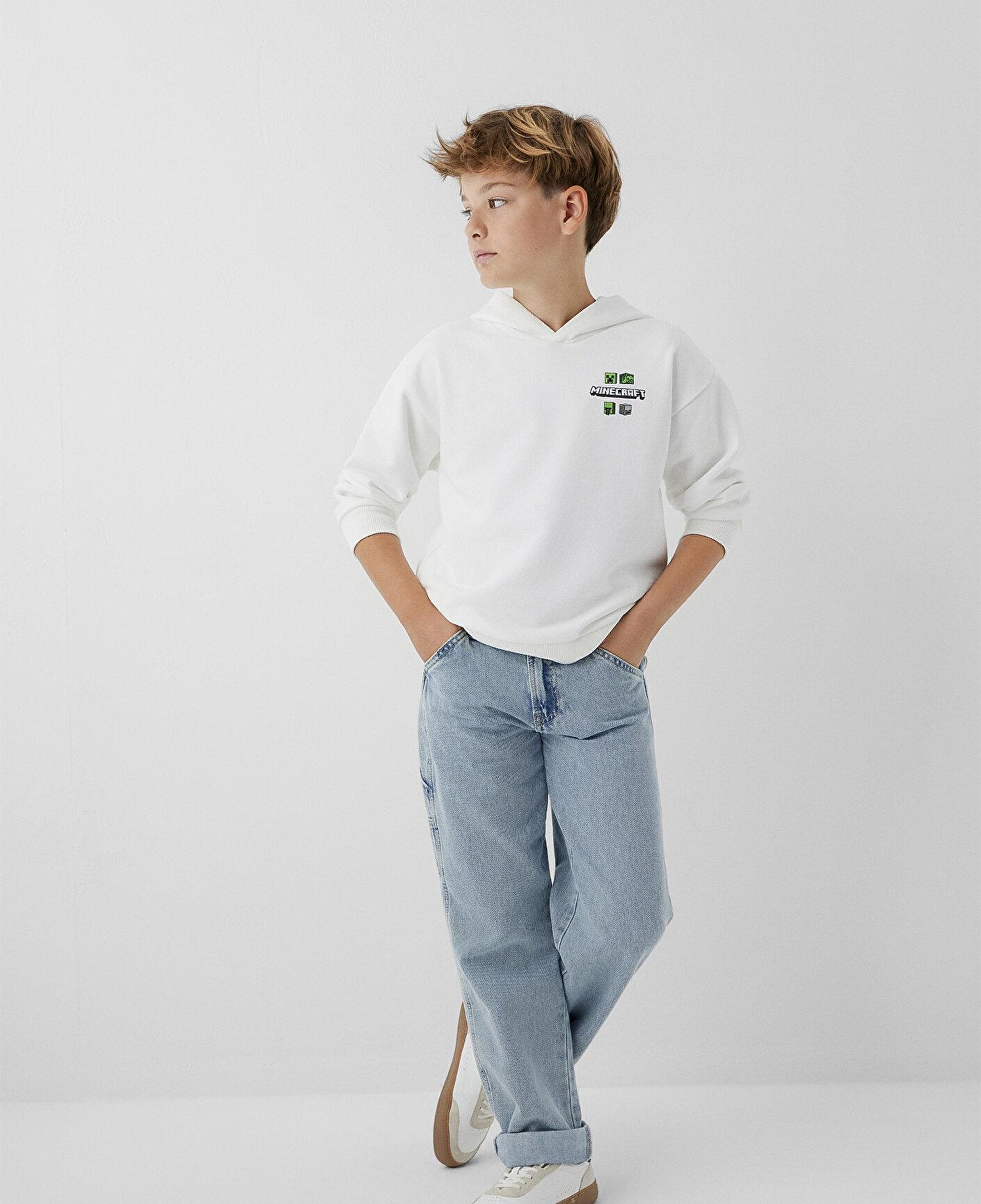 Mavi Minecraft Baskılı Kapüşonlu Sweatshirt 6S10189-70057