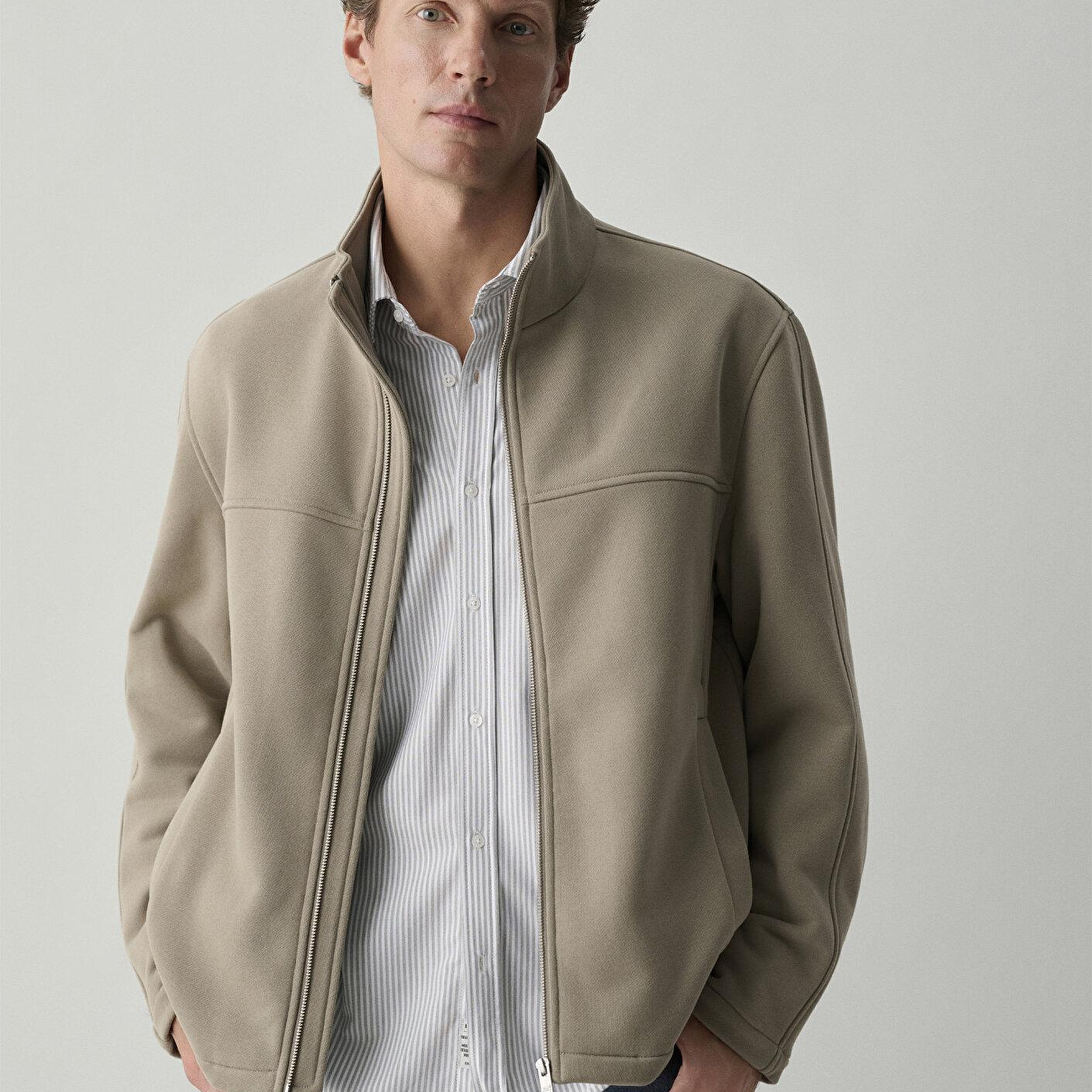 Mavi Dik Yaka Bej Ceket Loose Fit / Bol Rahat Kesim 0110955-80062