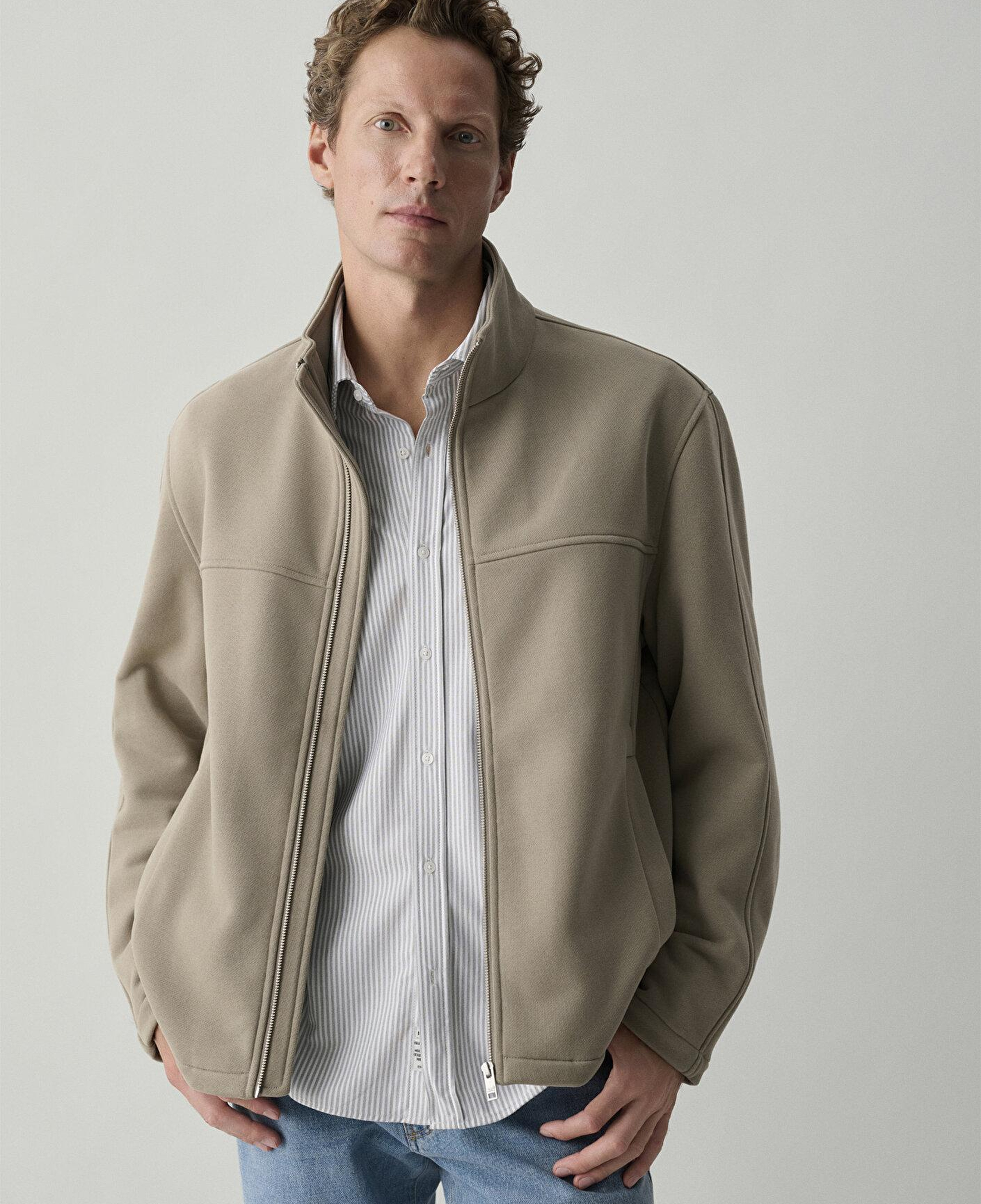 Mavi Dik Yaka Bej Ceket Loose Fit / Bol Rahat Kesim 0110955-80062