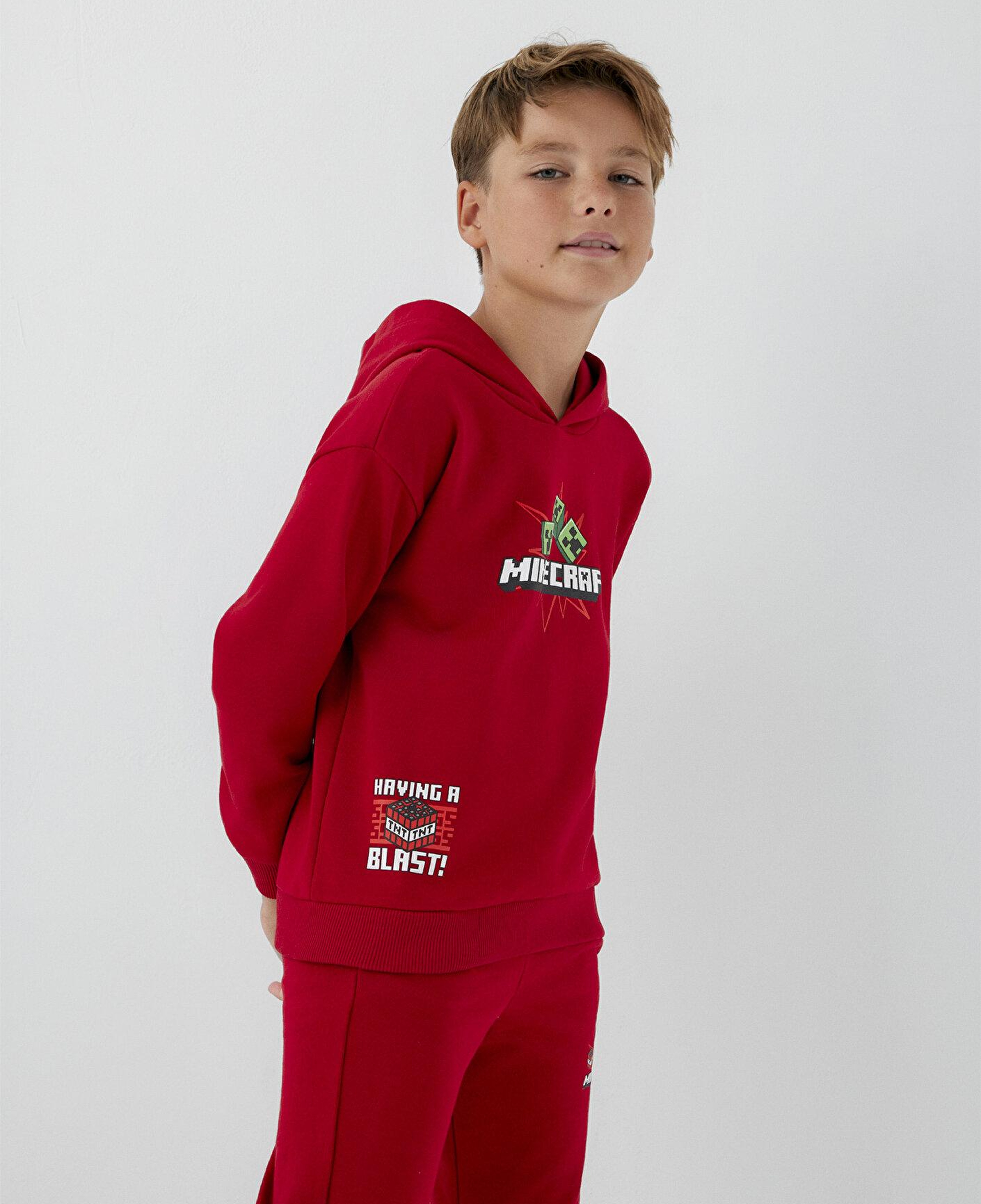 Mavi Minecraft Baskılı Kapüşonlu Sweatshirt 6S10188-80638