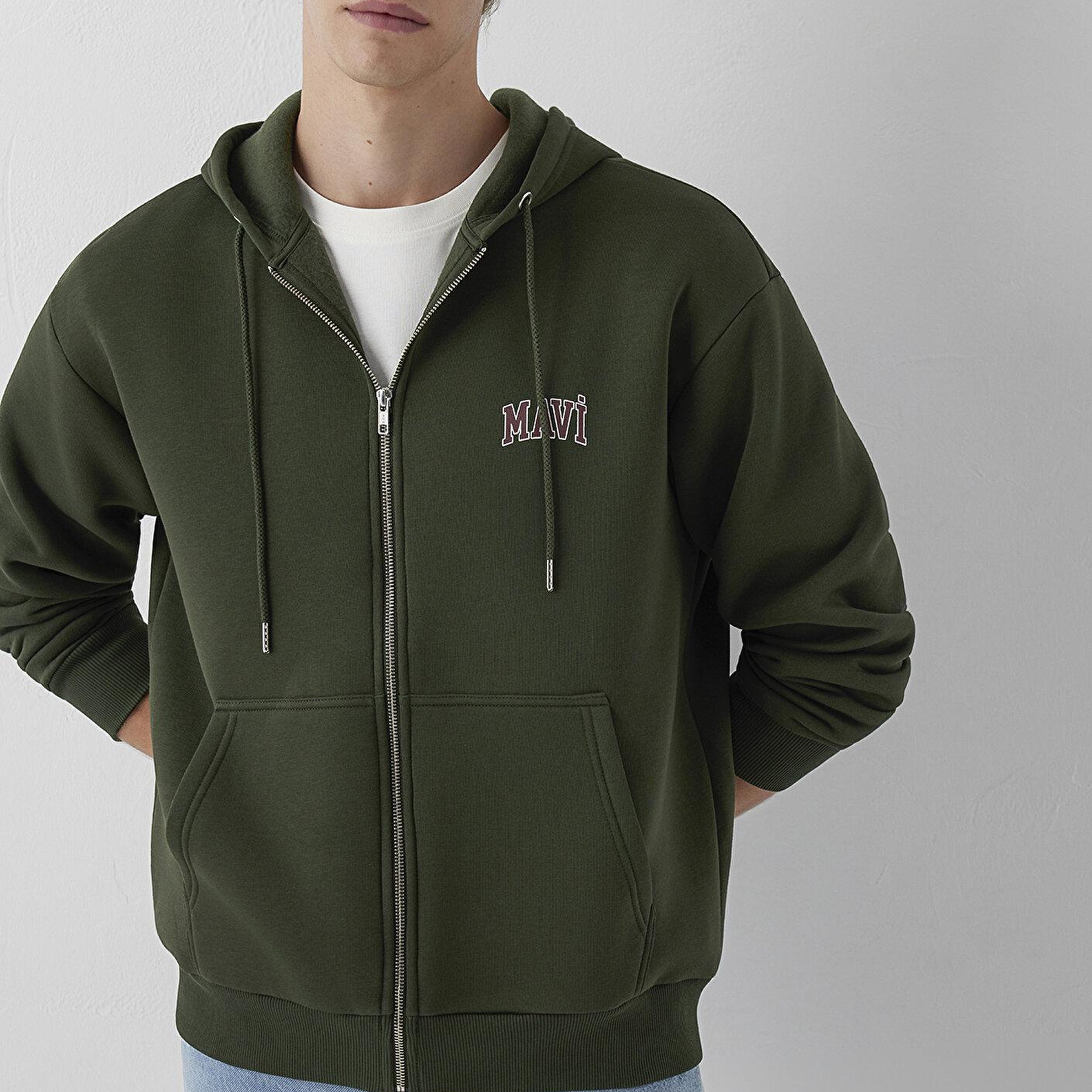 Mavi Mavi Logo Baskılı Kapüşonlu Fermuarlı Yeşil Sweatshirt 0611715-71584