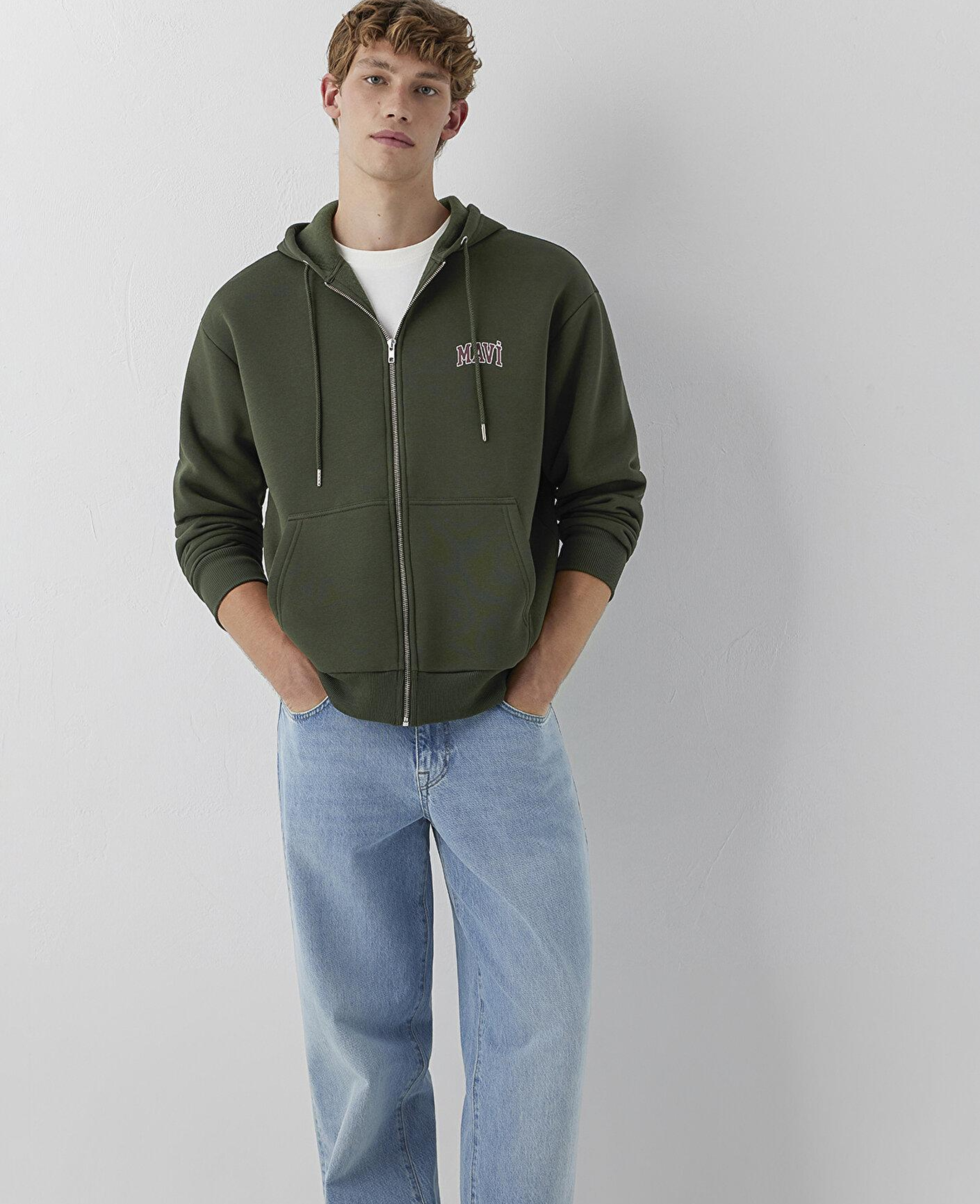 Mavi Mavi Logo Baskılı Kapüşonlu Fermuarlı Yeşil Sweatshirt 0611715-71584