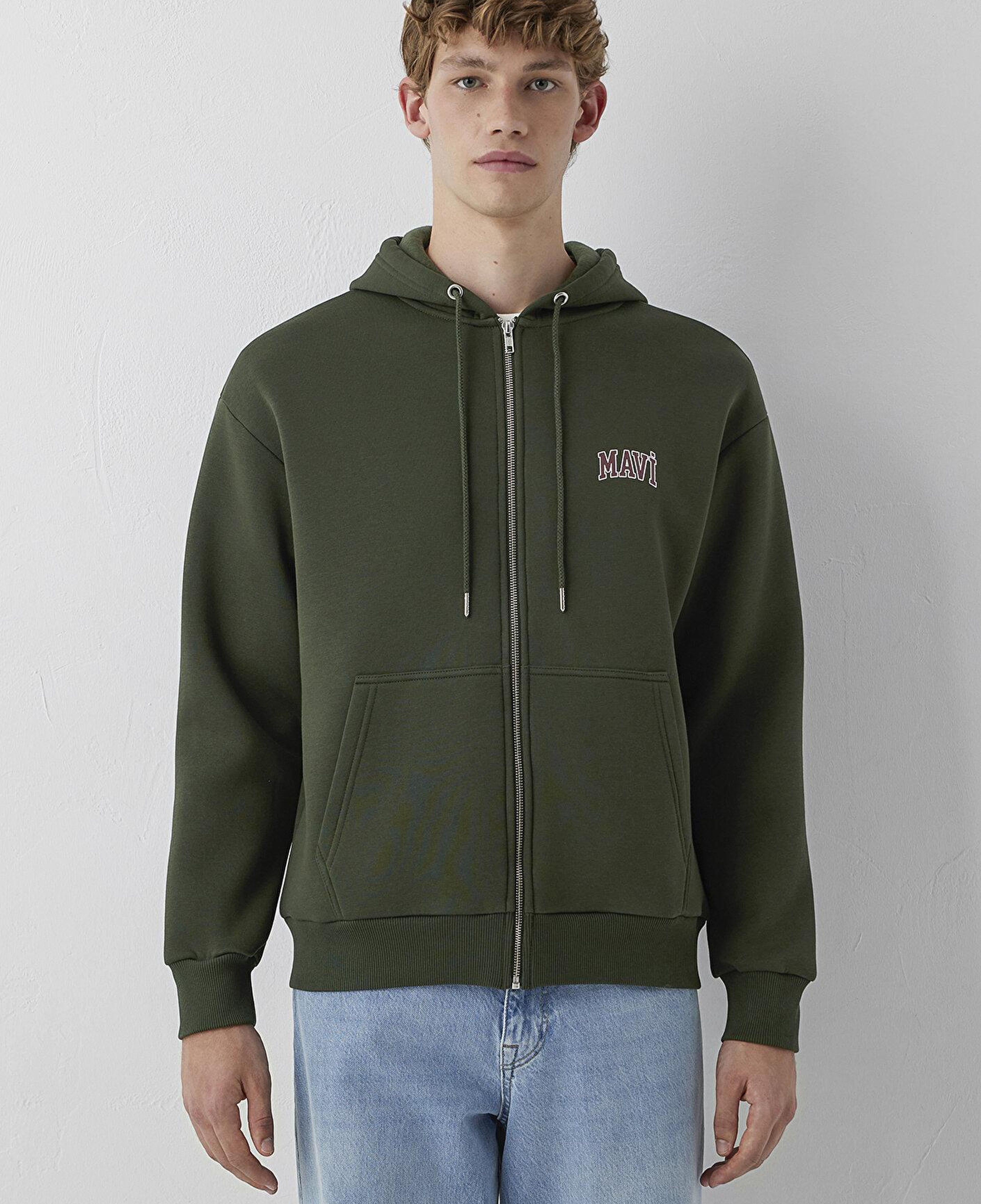 Mavi Mavi Logo Baskılı Kapüşonlu Fermuarlı Yeşil Sweatshirt 0611715-71584