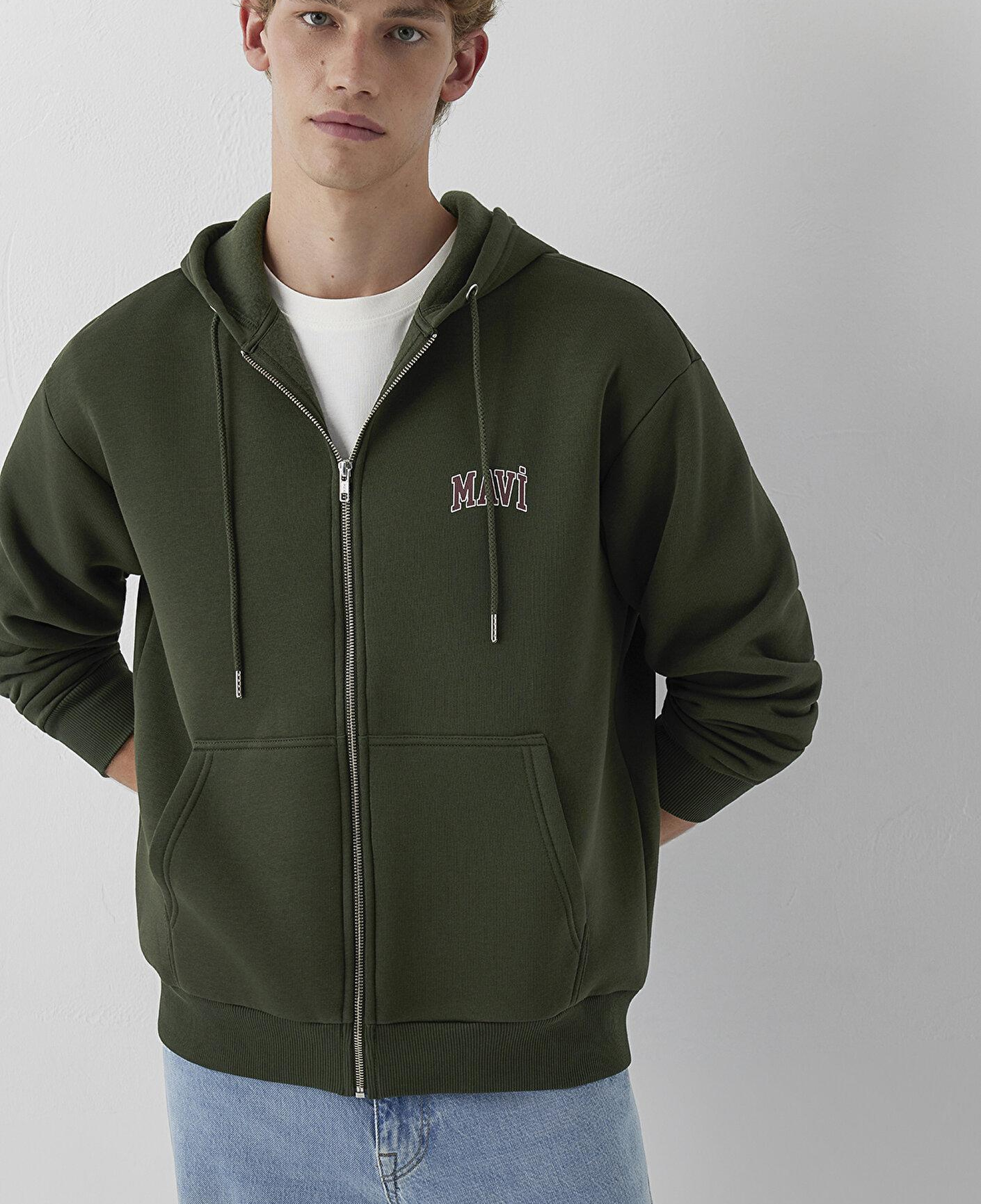 Mavi Mavi Logo Baskılı Kapüşonlu Fermuarlı Yeşil Sweatshirt 0611715-71584
