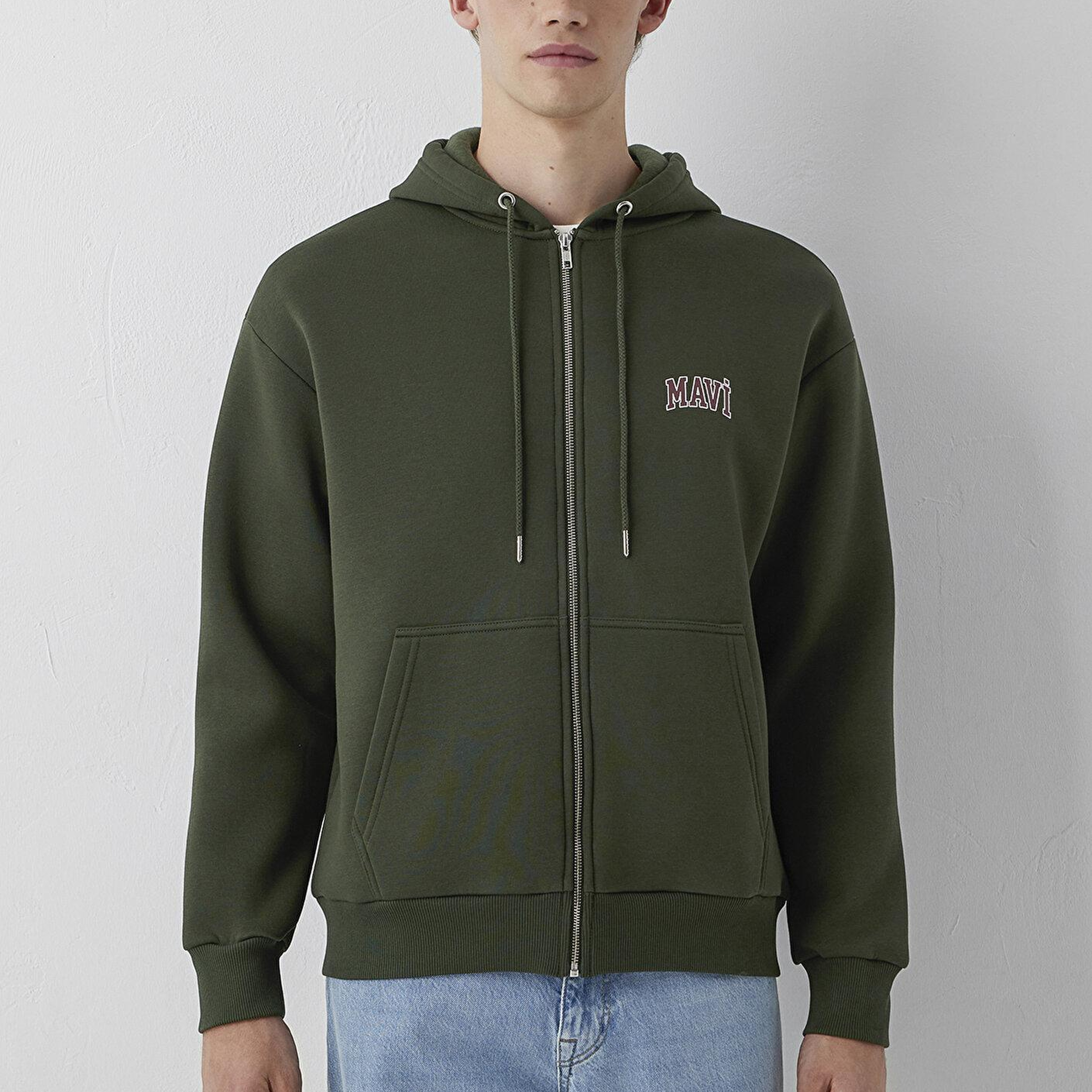 Mavi Mavi Logo Baskılı Kapüşonlu Fermuarlı Yeşil Sweatshirt 0611715-71584