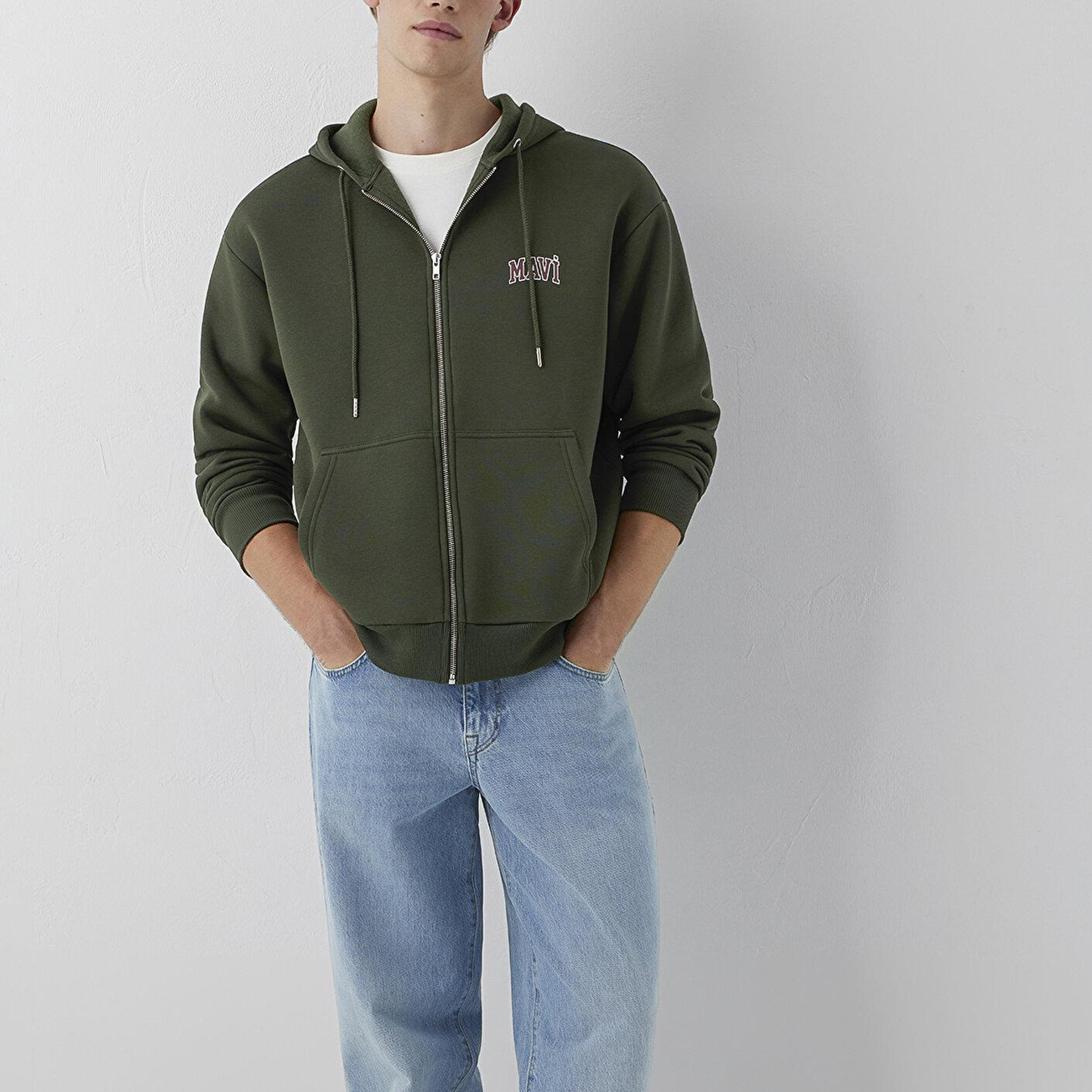 Mavi Mavi Logo Baskılı Kapüşonlu Fermuarlı Yeşil Sweatshirt 0611715-71584